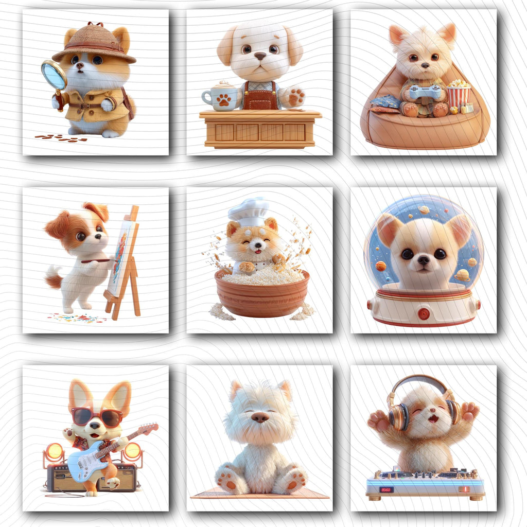 20 Quirky Dog Clipart Set | Funny  Characters PNG Transparent Background| 300DPI