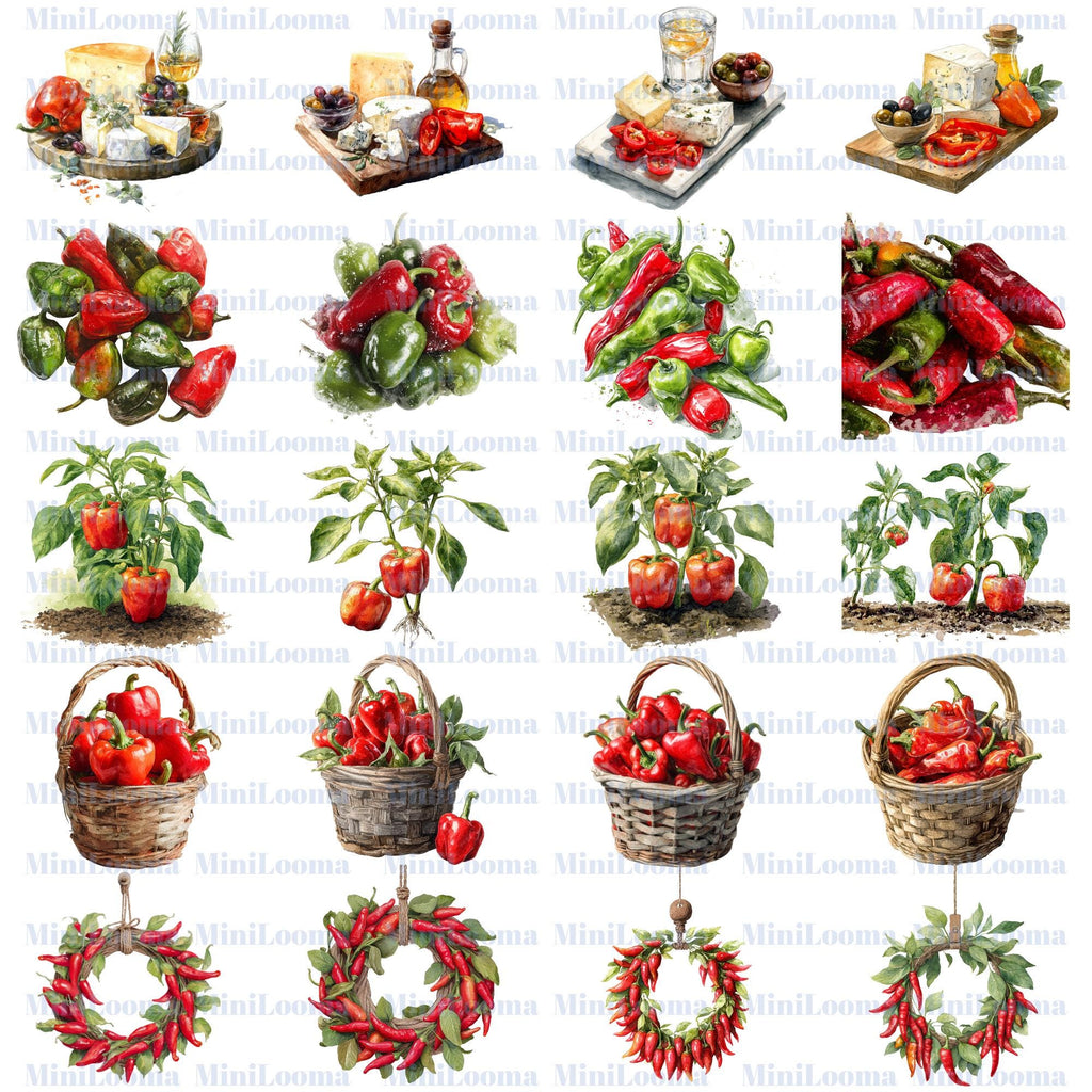 77 Red Pepper Watercolor Clipart: Bell   Chili, Food Art (PNG Transparent)