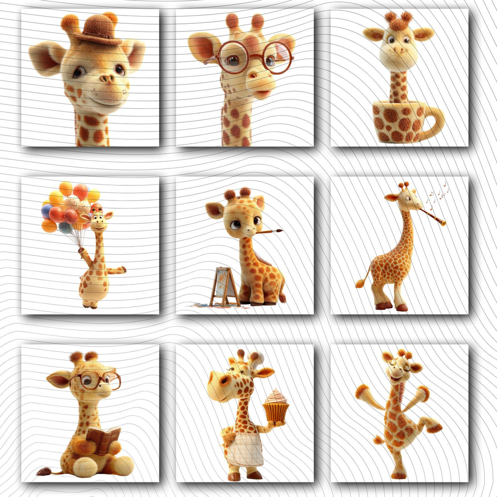 20 Quirky Giraffe Clipart Set | Funny  Characters PNG Transparent Background| 300DPI