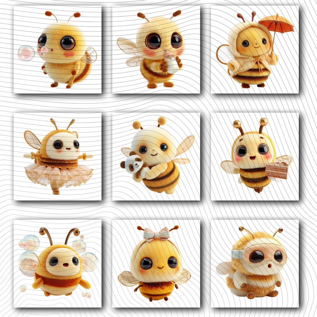 19 Quirky Bee Clipart Set | Funny Characters PNG Transparent Background| 300DPI
