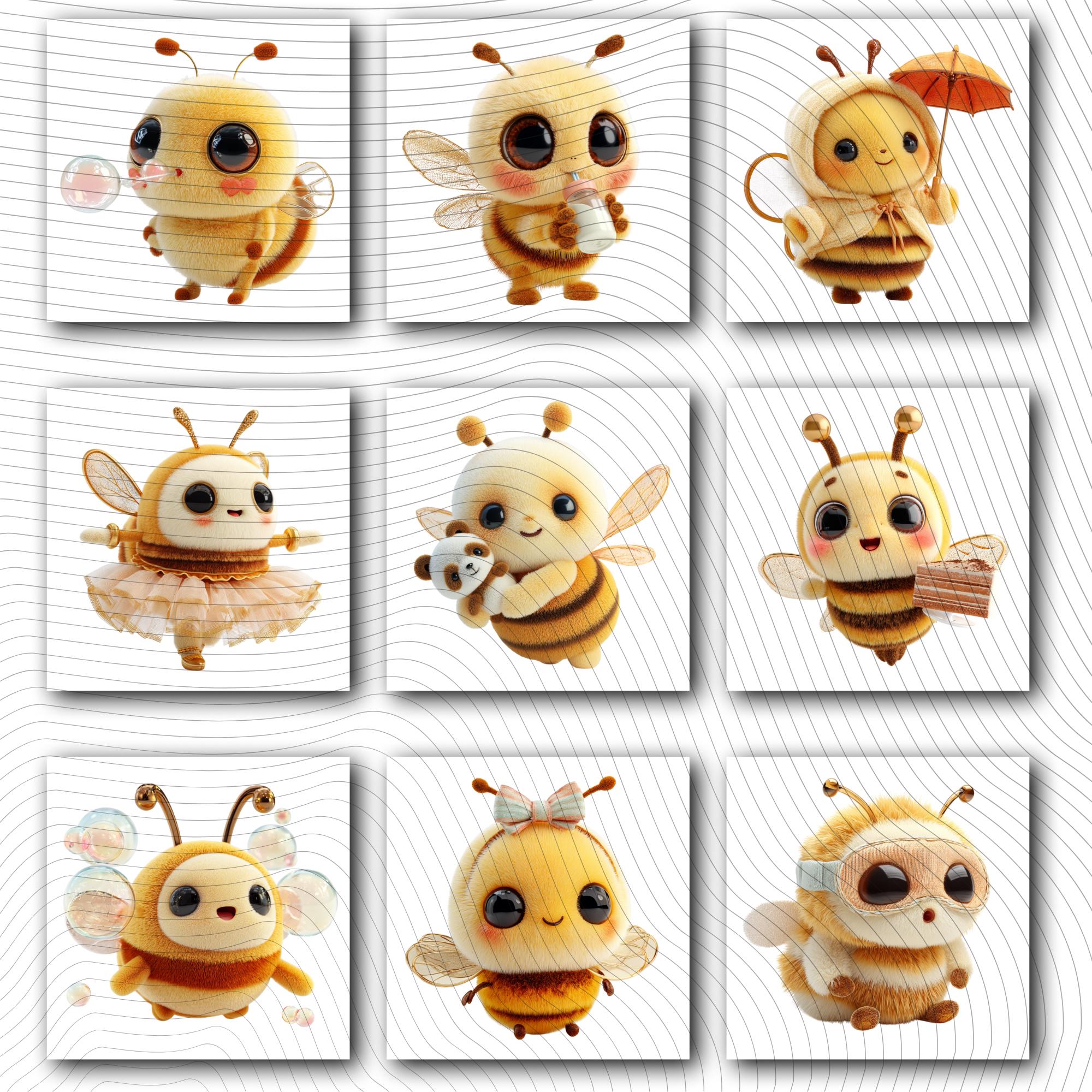 19 Quirky Bee Clipart Set | Funny Characters PNG Transparent Background| 300DPI