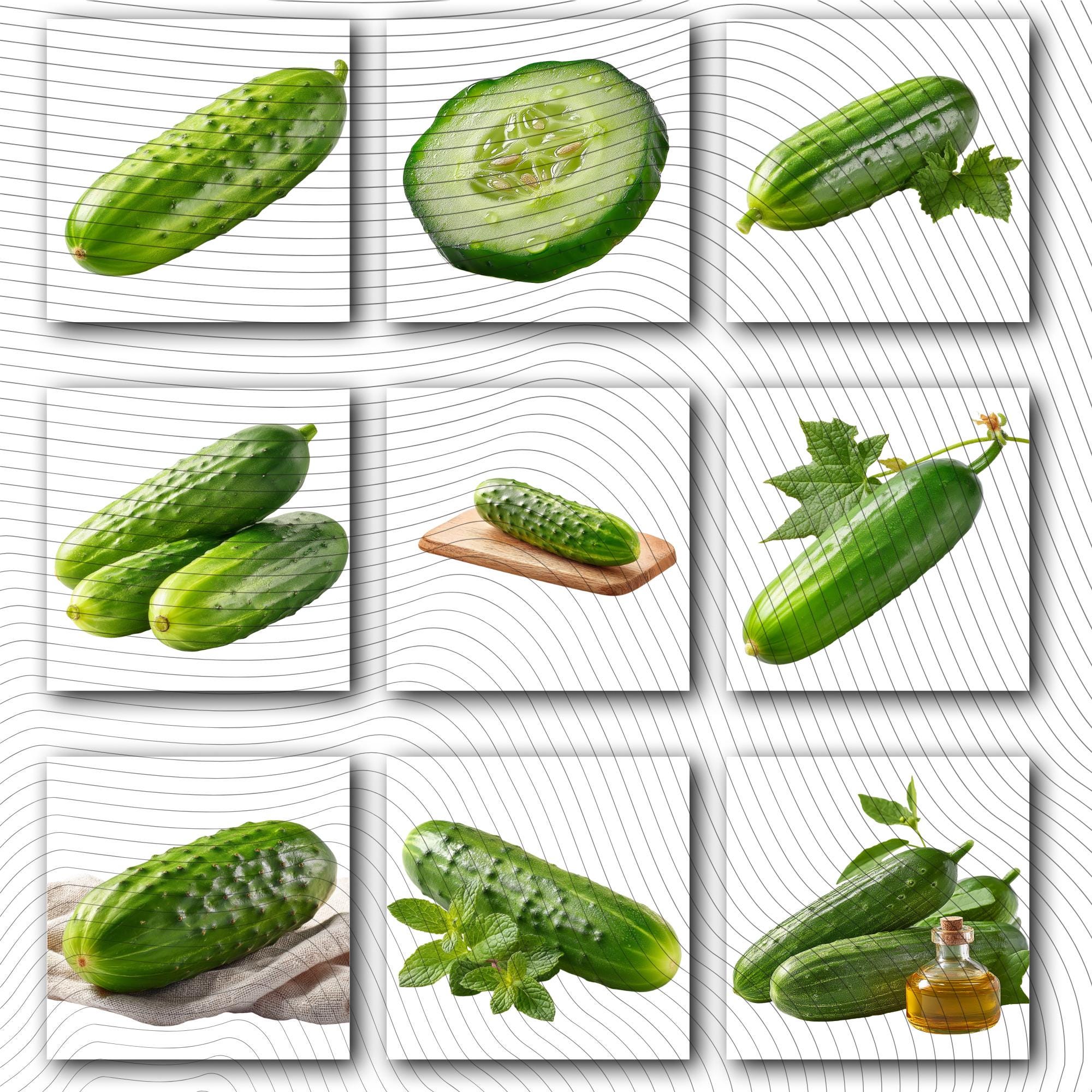 27 Realistic Cucumber Clipart Bundle| PNG Transparent Background