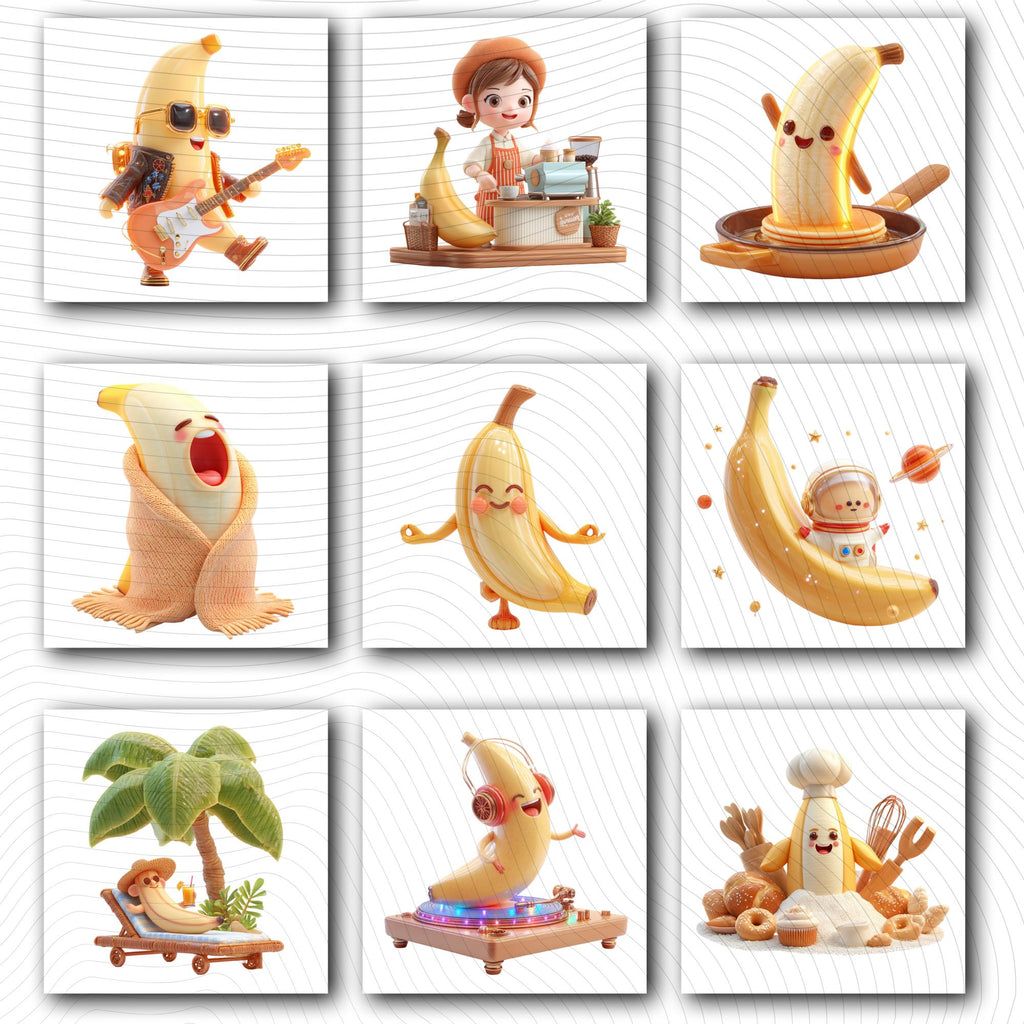 20 Quirky Banana Club Clipart | Transparent Background