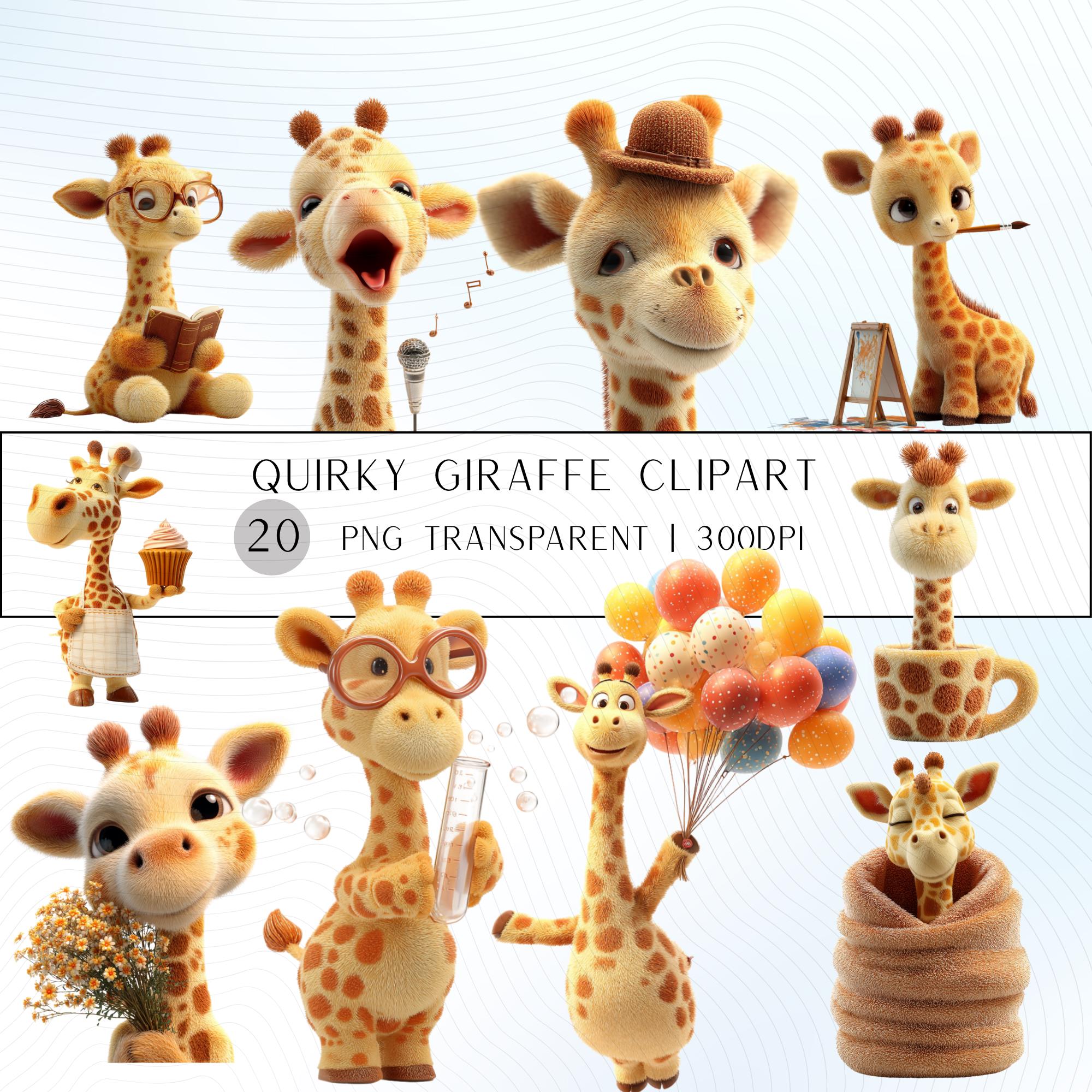 20 Quirky Giraffe Clipart Set | Funny  Characters PNG Transparent Background| 300DPI