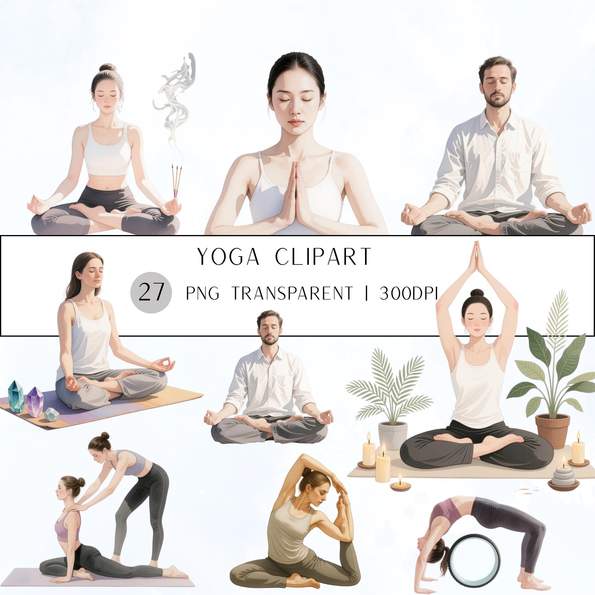 27 Yoga Clipart Bundle | Realistic Yogi PNG Transparent Background