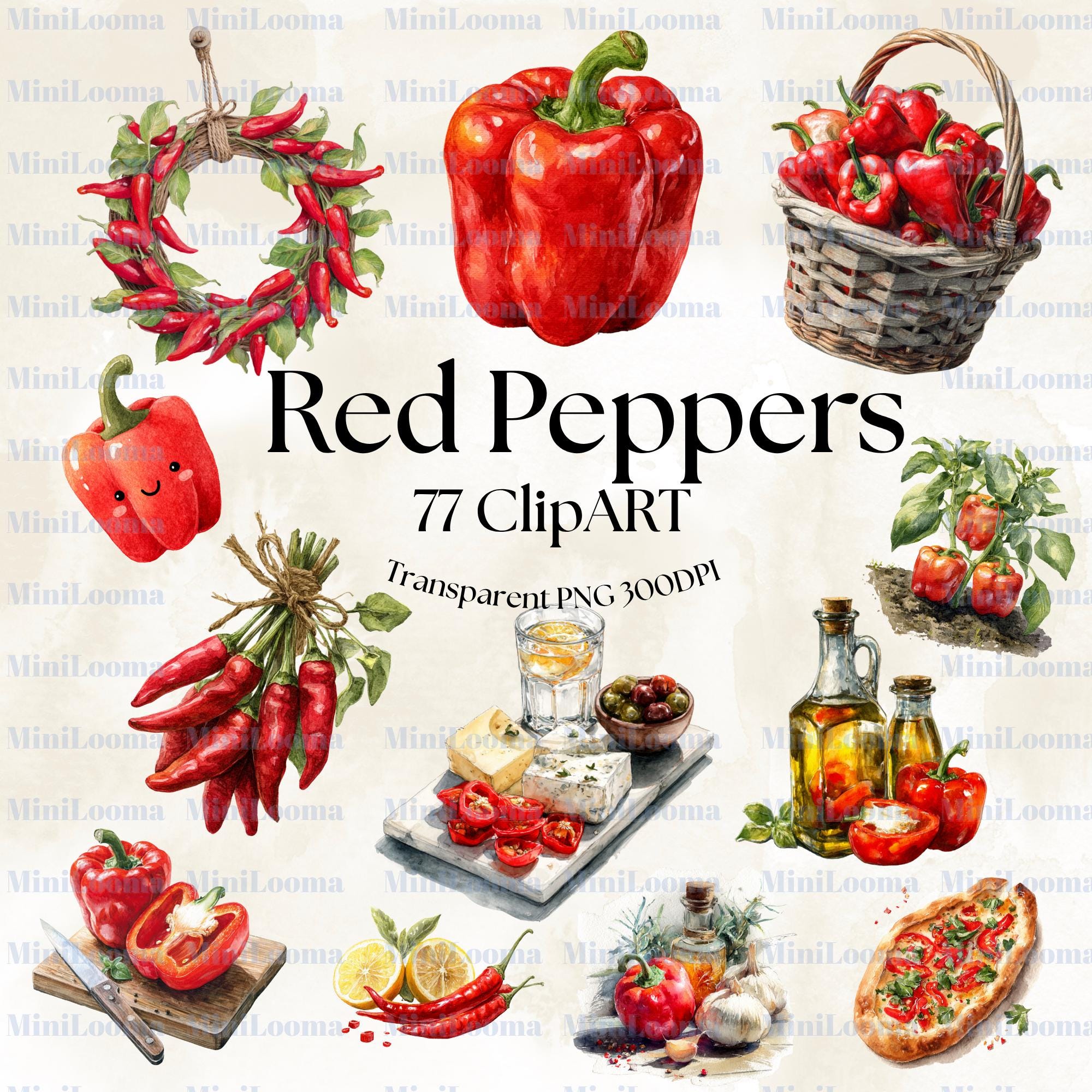 77 Red Pepper Watercolor Clipart: Bell   Chili, Food Art (PNG Transparent)