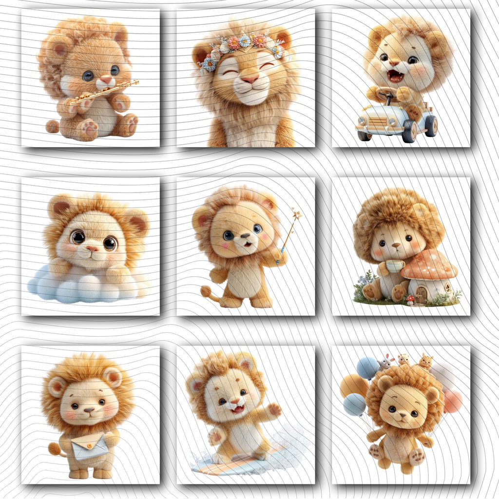 20 Quirky Lion Clipart Set | Funny Characters PNG Transparent Background| 300DPI