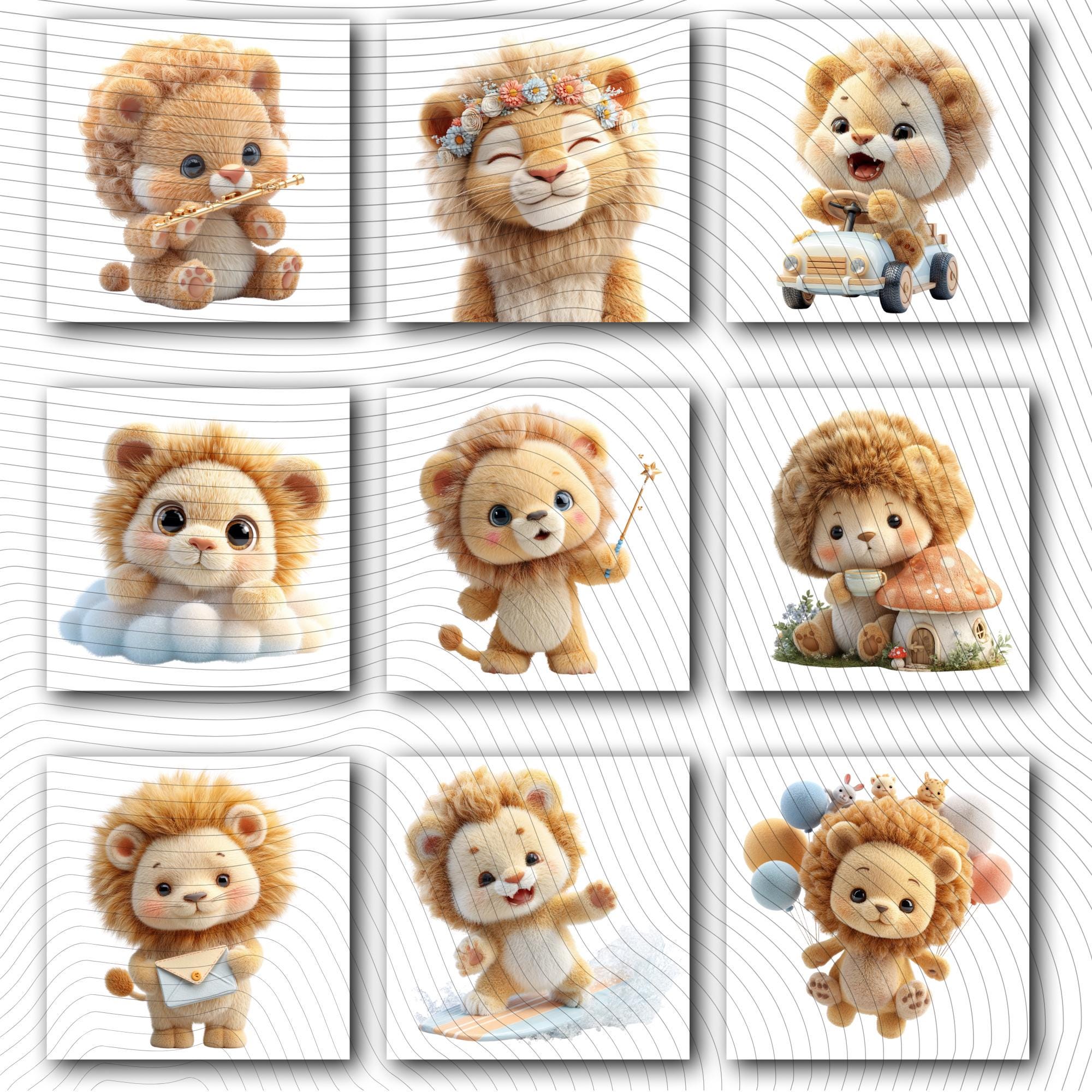 20 Quirky Lion Clipart Set | Funny Characters PNG Transparent Background| 300DPI