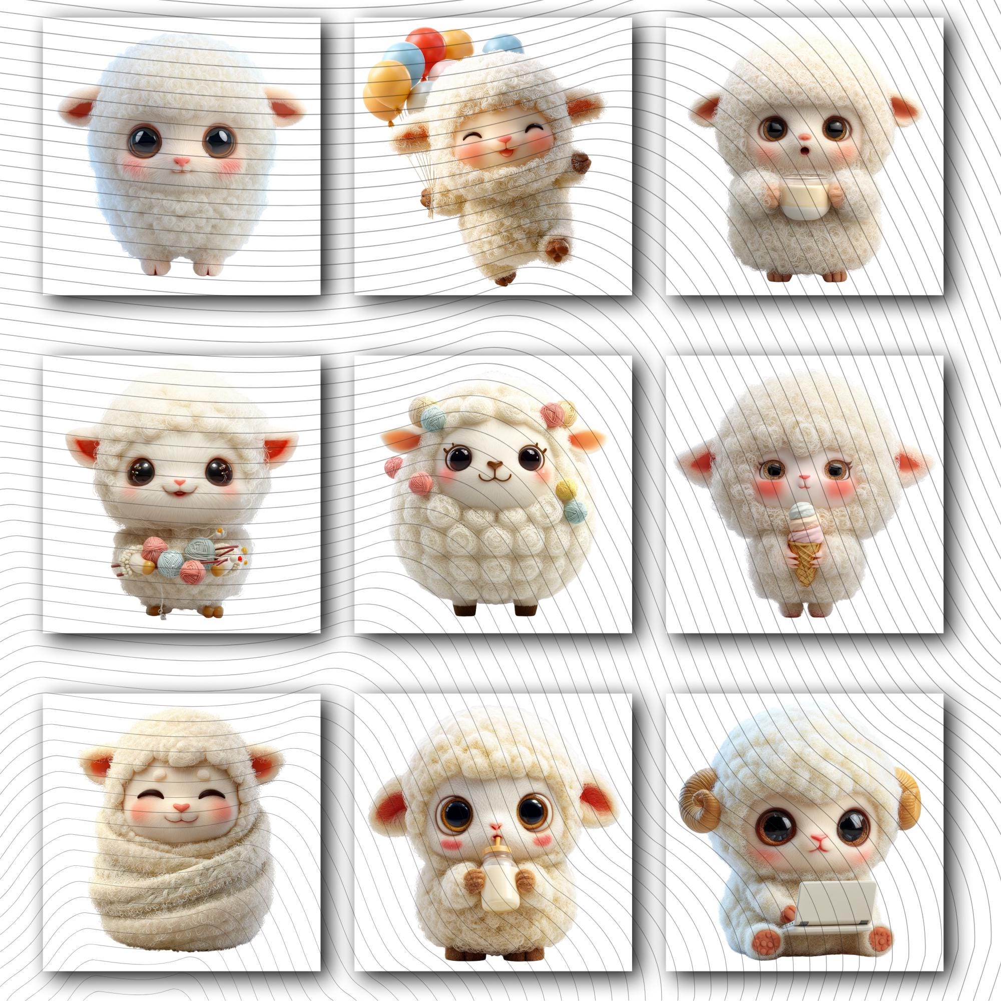 20 Quirky Sheep Clipart Set | Funny Characters PNG Transparent Background| 300DPI