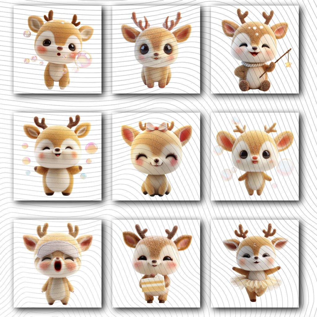 20 Quirky Deer Clipart Set | Funny Characters PNG Transparent Background| 300DPI