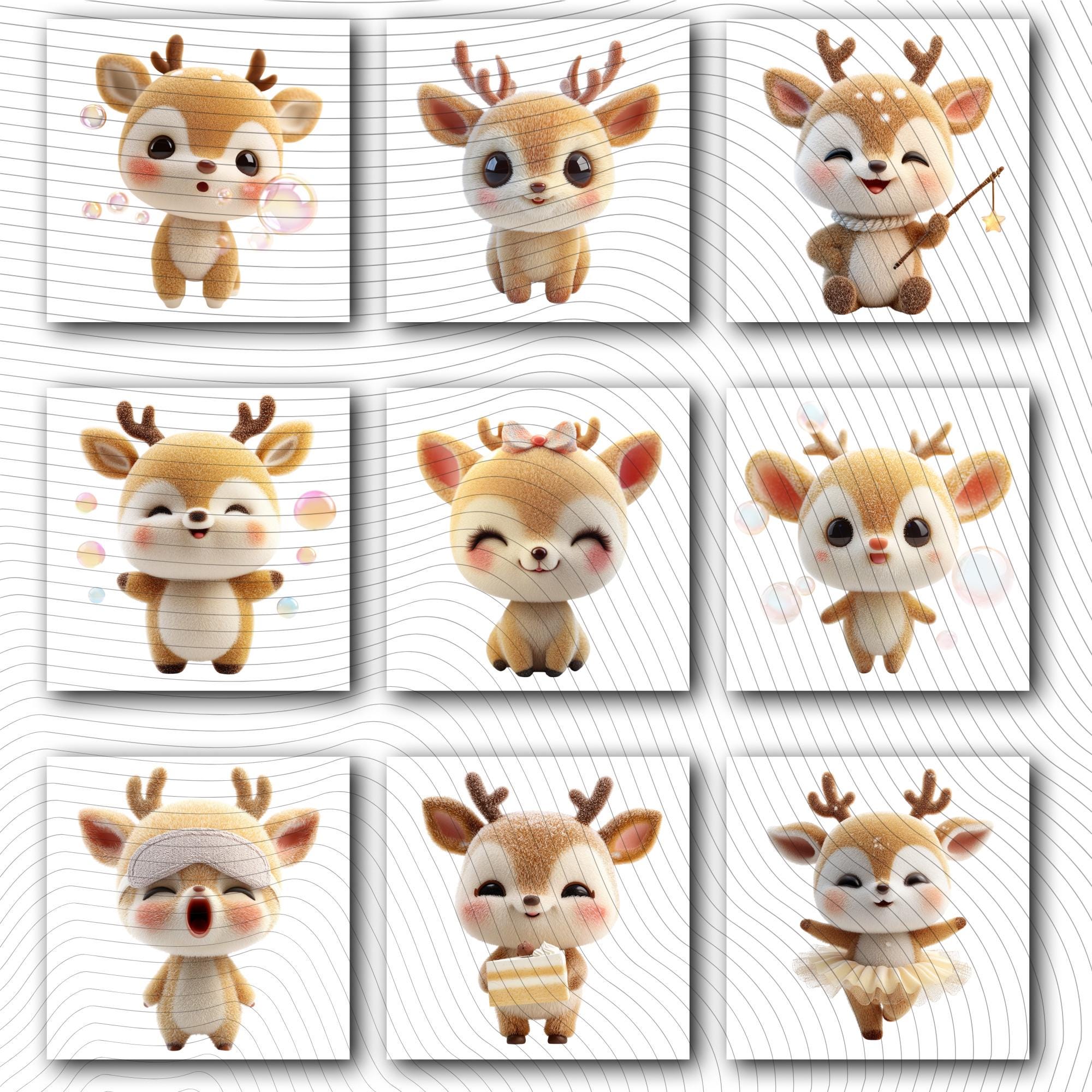 20 Quirky Deer Clipart Set | Funny Characters PNG Transparent Background| 300DPI