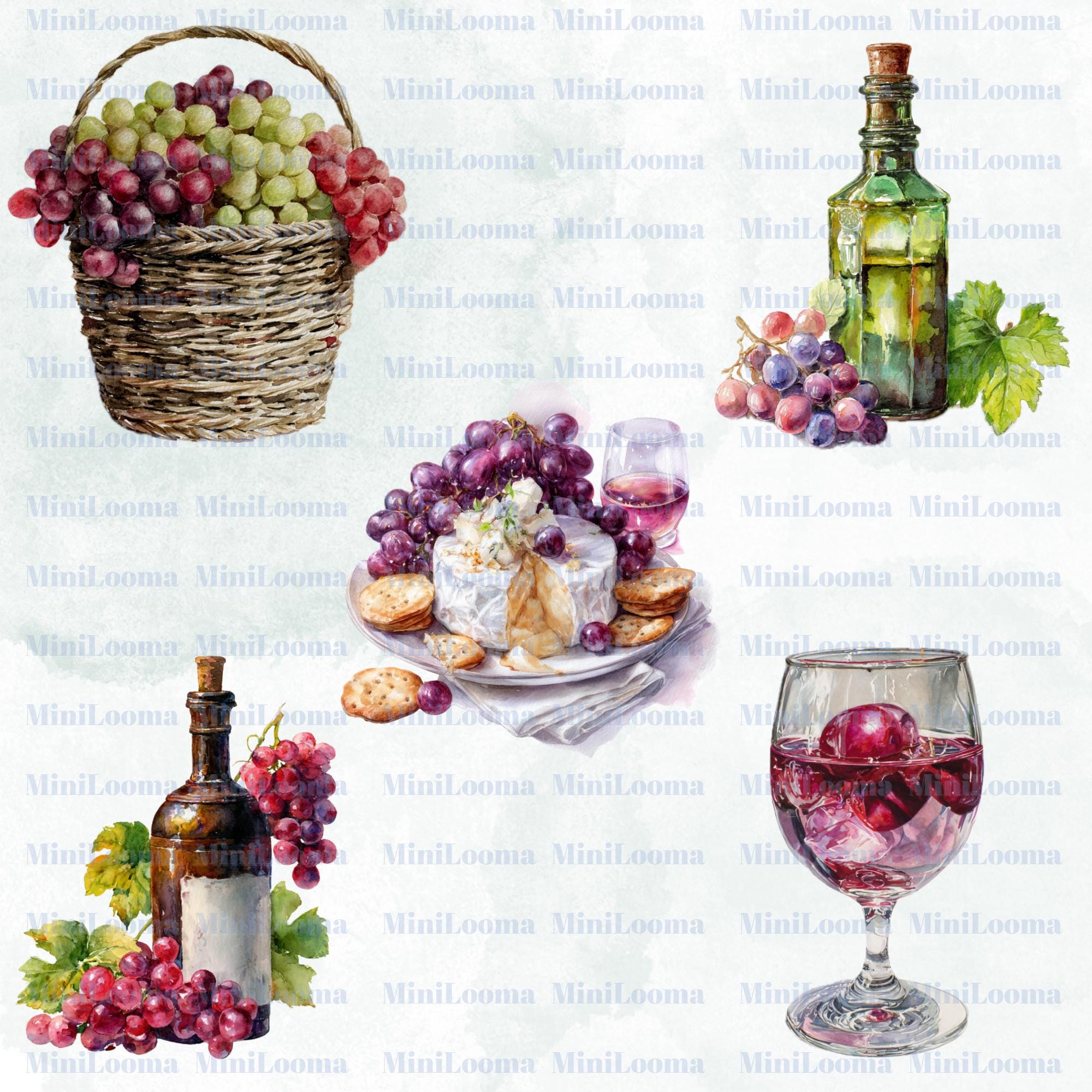 30 Watercolor Grape Clipart Bundle: Vineyard Art, Wine - Autumn Designs (Transparent PNG)