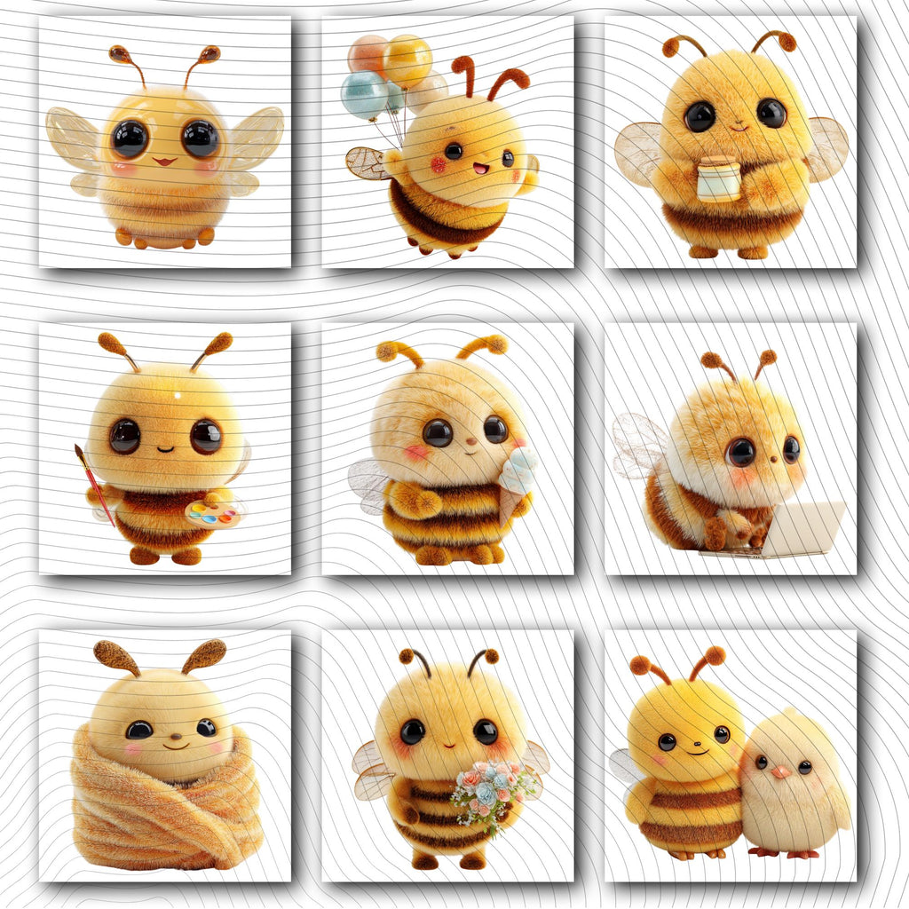19 Quirky Bee Clipart Set | Funny Characters PNG Transparent Background| 300DPI