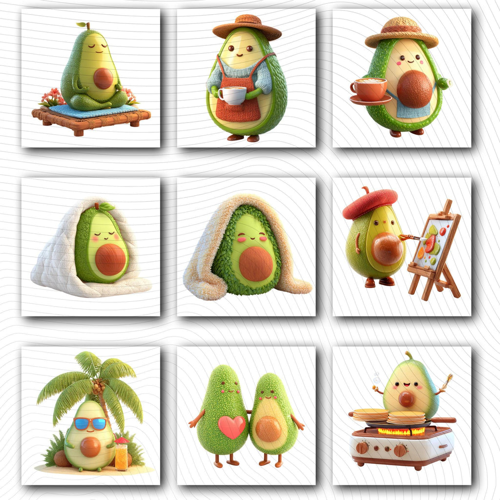 24 Quirky Avocado Life Clipart | Funny Characters PNG Transparent Transparent Background