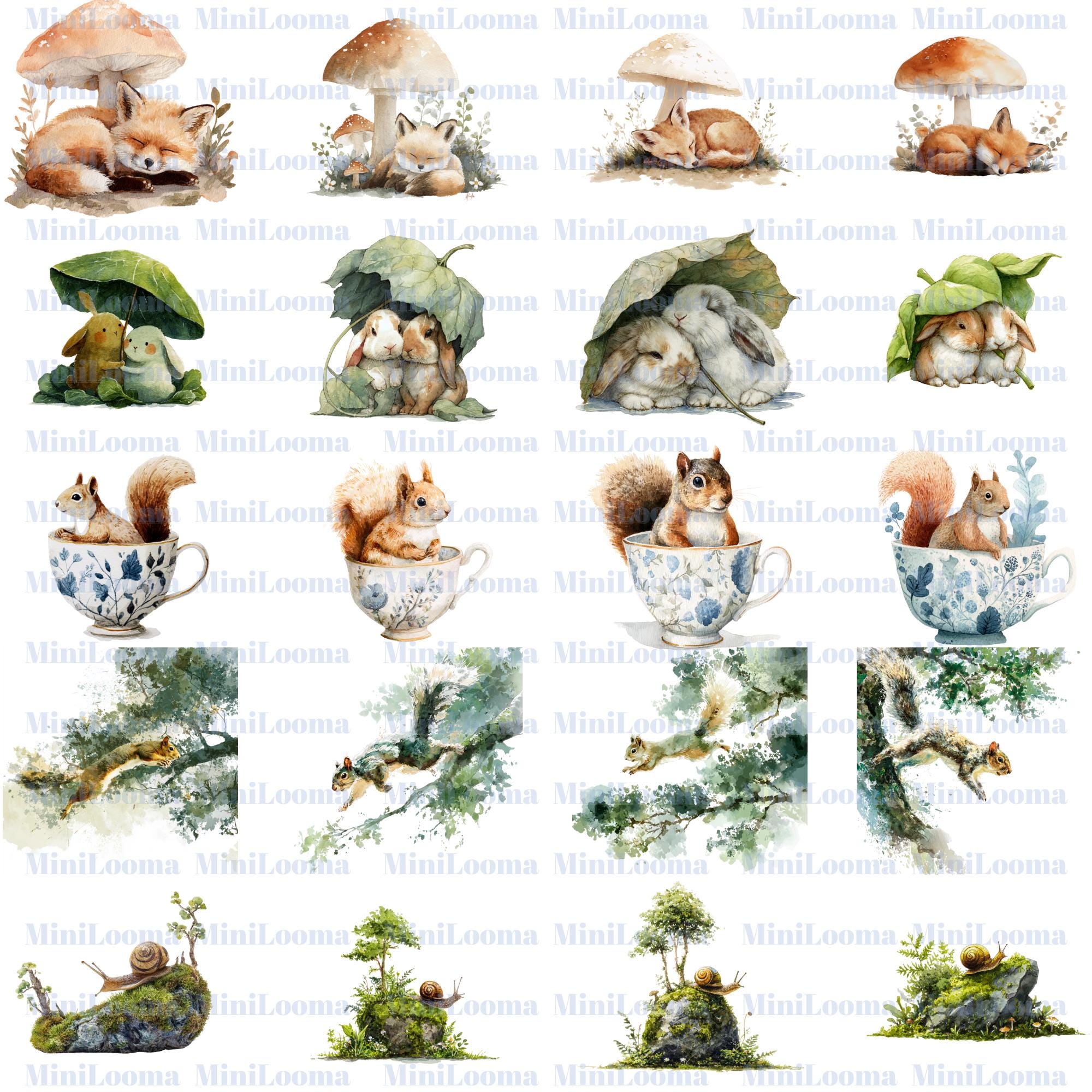 119 Watercolor Forest Animal Clipart Bundle (Transparent PNG)