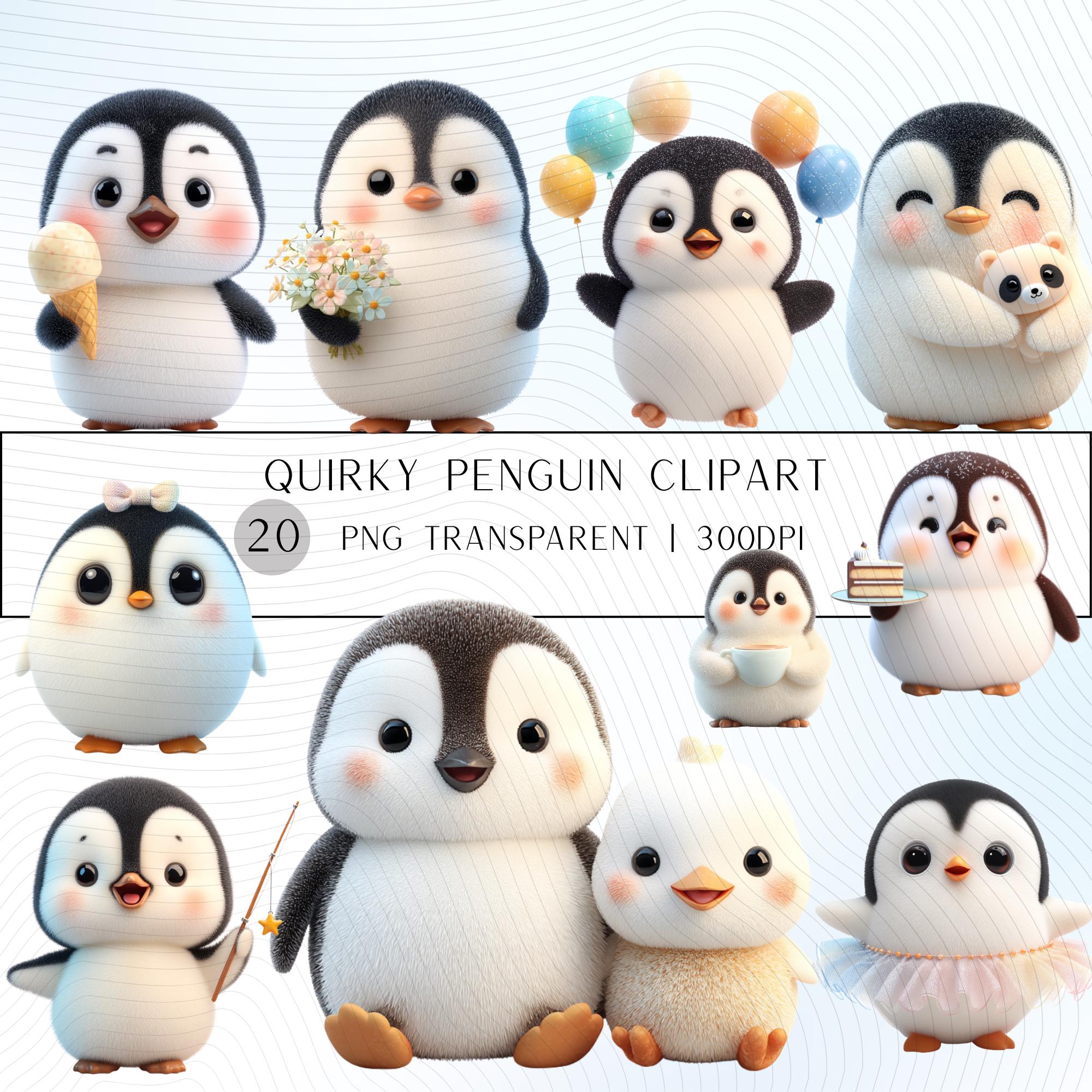 20 Quirky Penguin Clipart Set | Funny Characters PNG Transparent Background| 300DPI