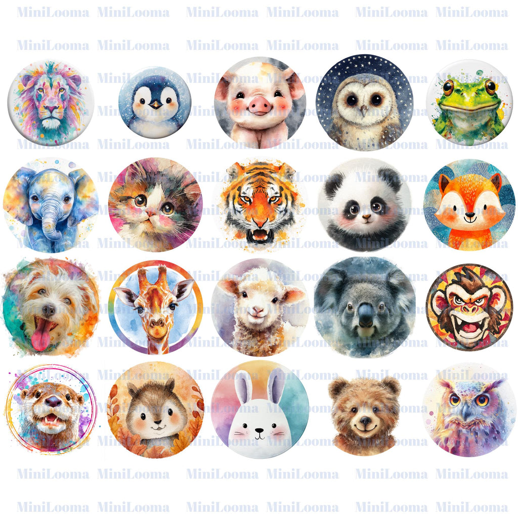 20 Watercolor Animal Clipart Bundle: Taso-Style Kids Stickers (Transparent PNG )