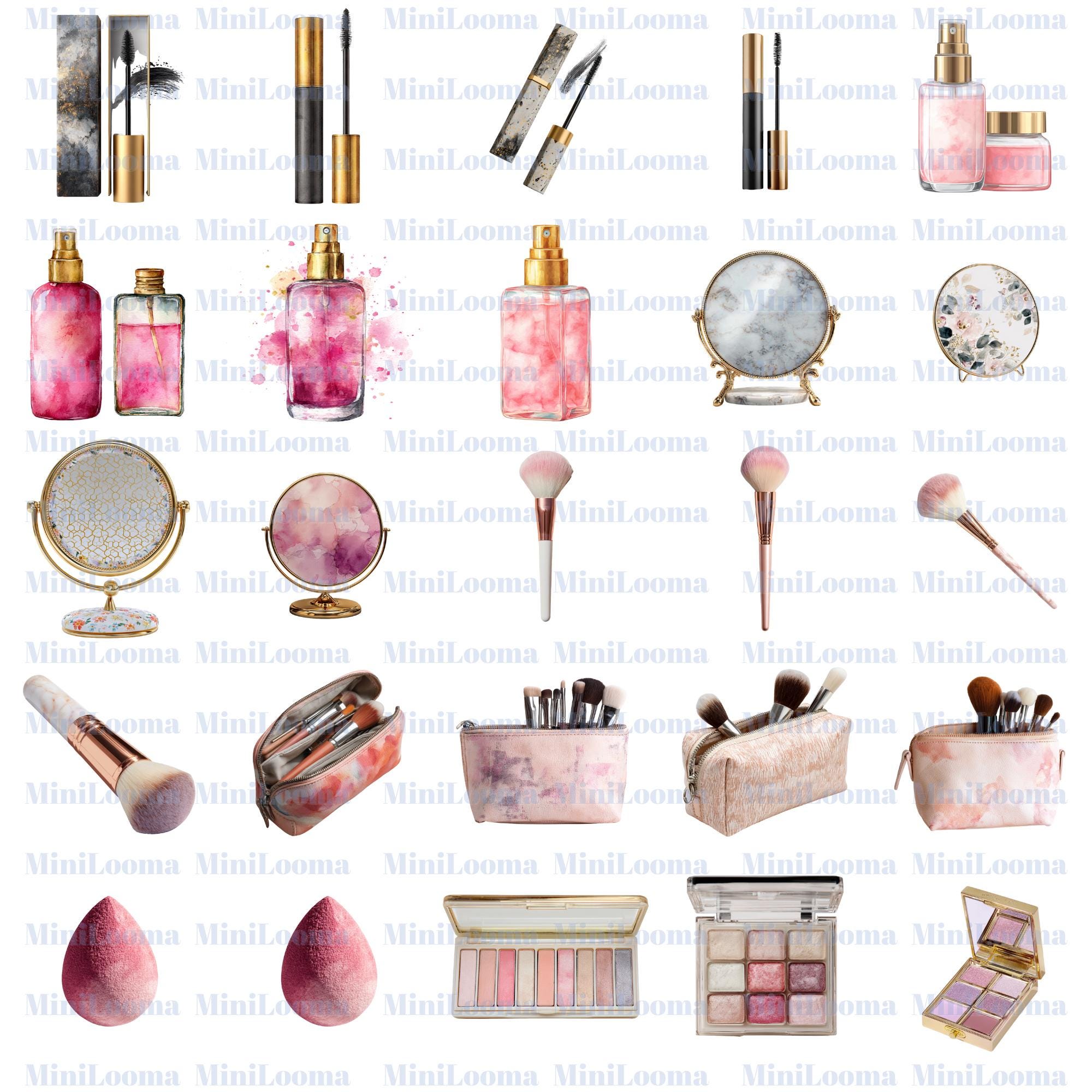 75 Watercolor Makeup Clipart Set: Cosmetic Illustrations ( Transparent PNG )