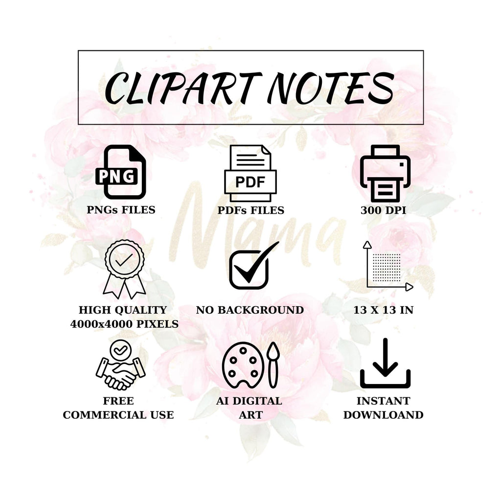 20 Watercolor Mama Floral Clipart Bundle: Sunflower, Rose, Peony (Transparent PNG)