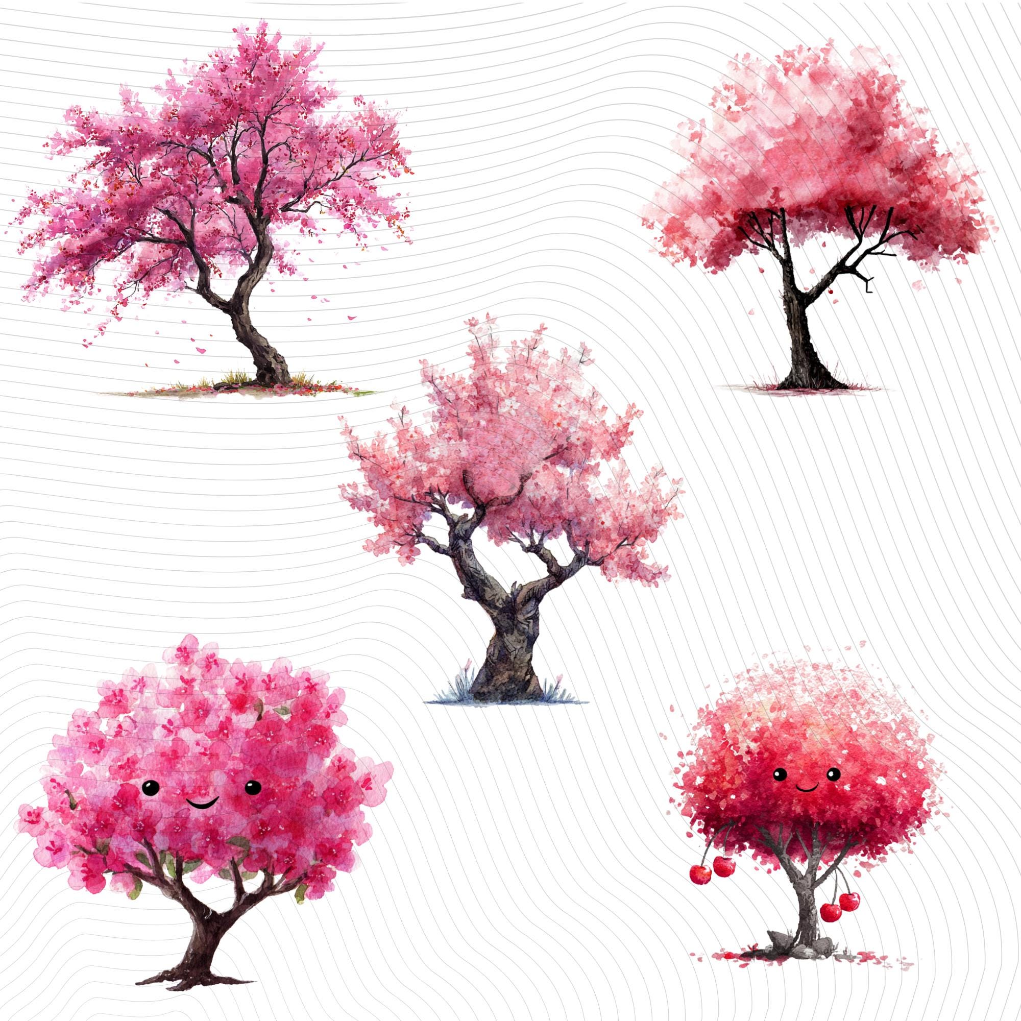 30 Cherry Tree Clipart Bundle: Watercolor Fruit Designs (PNG + PDF)
