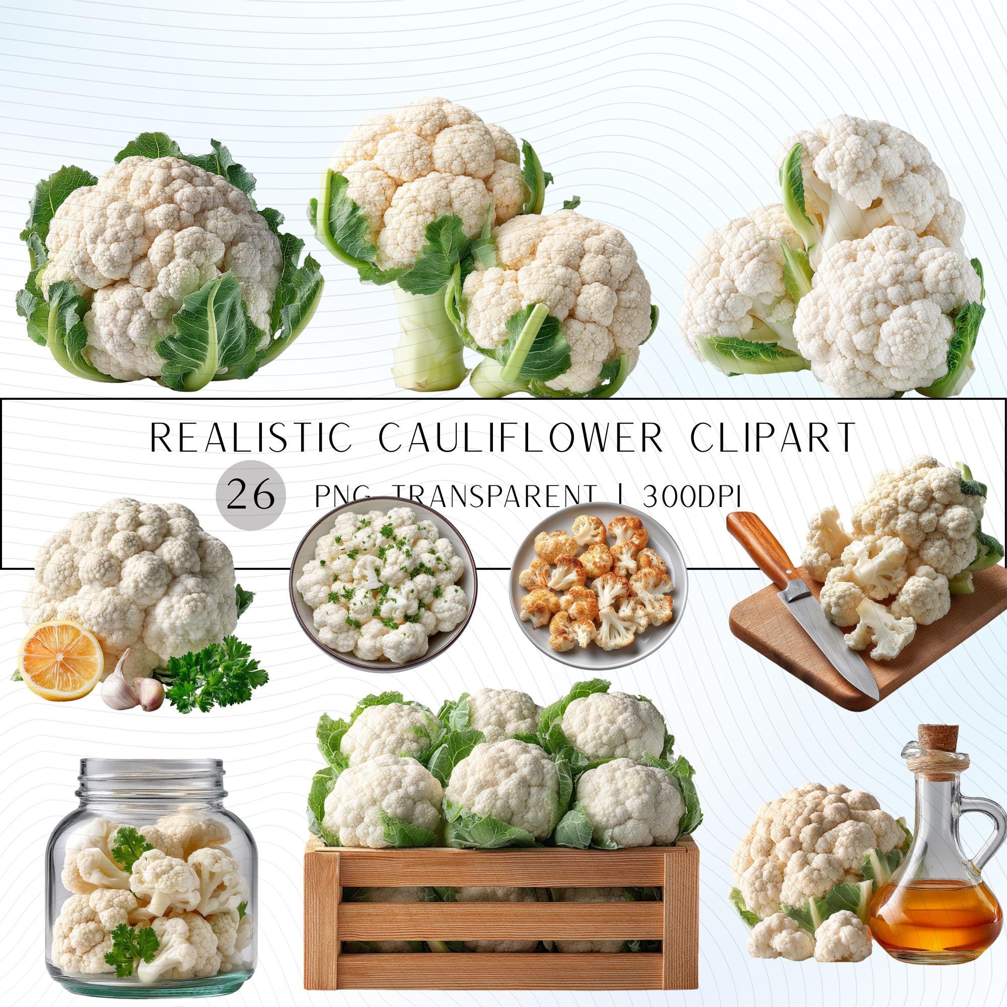 26 Realistic Cauliflower  Clipart Bundle| PNG Transparent Background