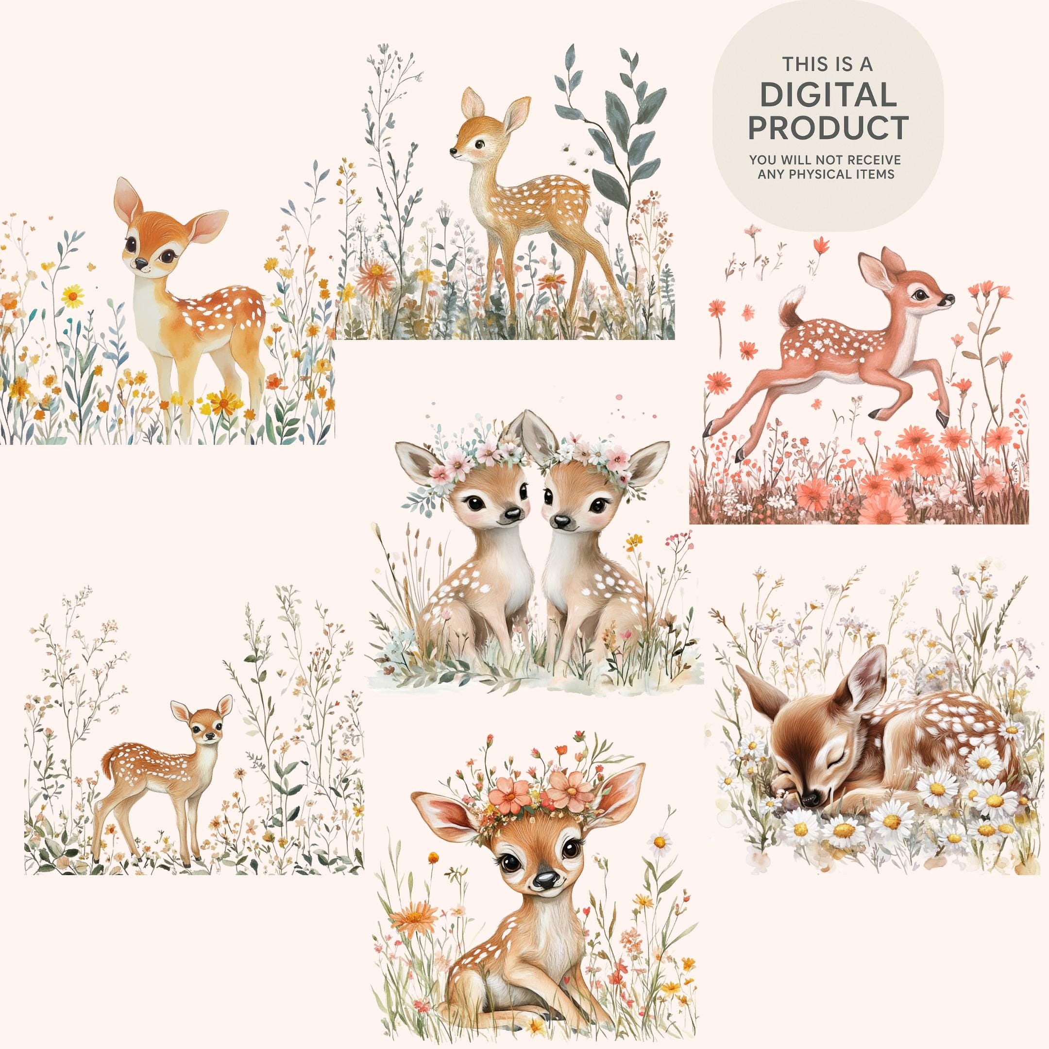 12 Cute Deer Clipart PNG Transparent Background | DTF Transfer| Printable Illustration| Scrapbooking, Stickers, Cards, T-Shirt