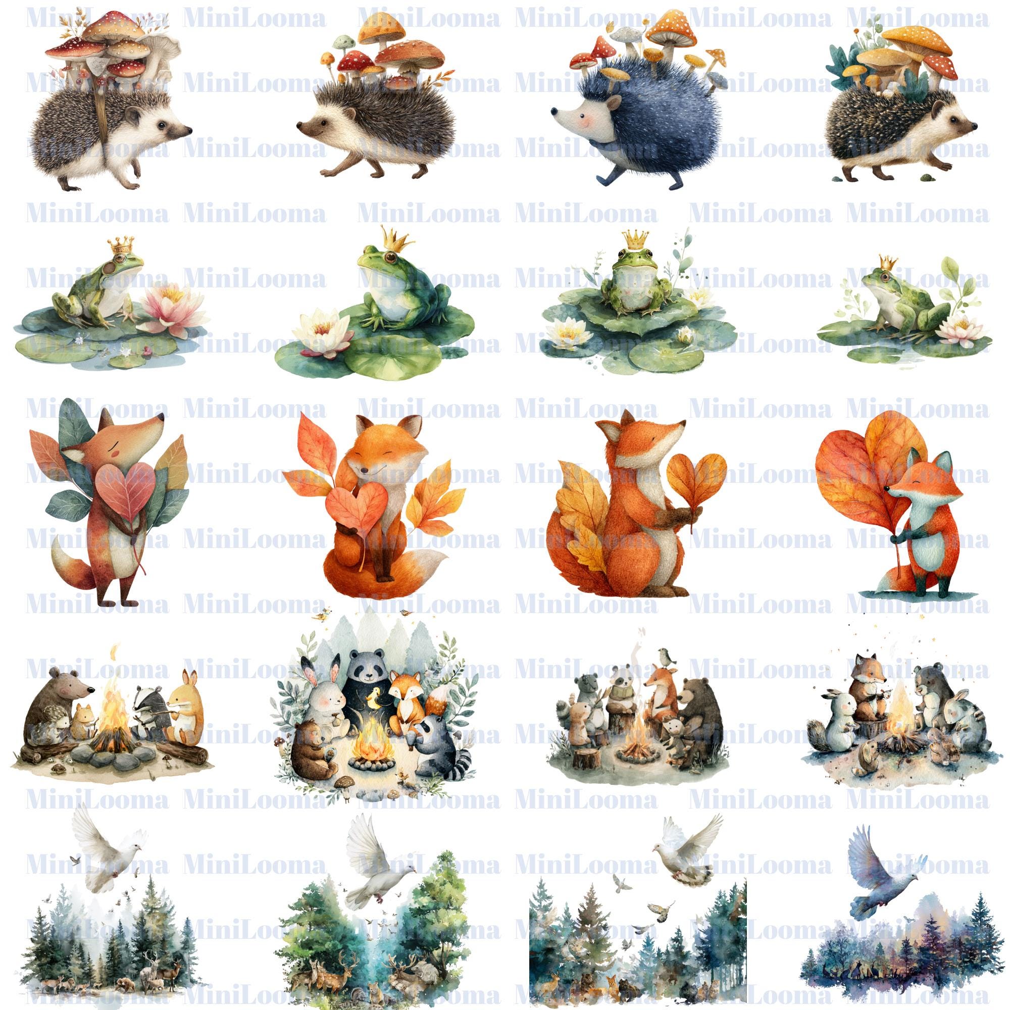 119 Watercolor Forest Animal Clipart Bundle (Transparent PNG)