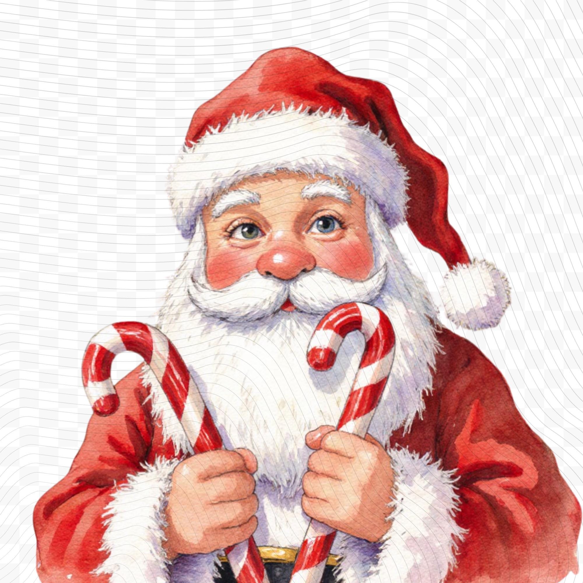 24 Santa Christmas Clipart Set, Watercolor PNG, Transparent Background (300 DPI)