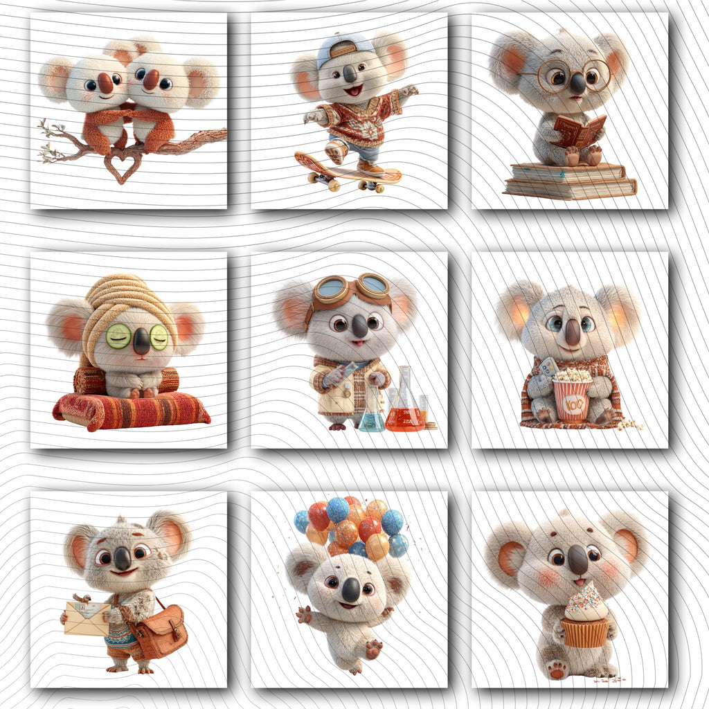 20 Quirky Koala Clipart Set | Funny Characters PNG Transparent Background| 300DPI
