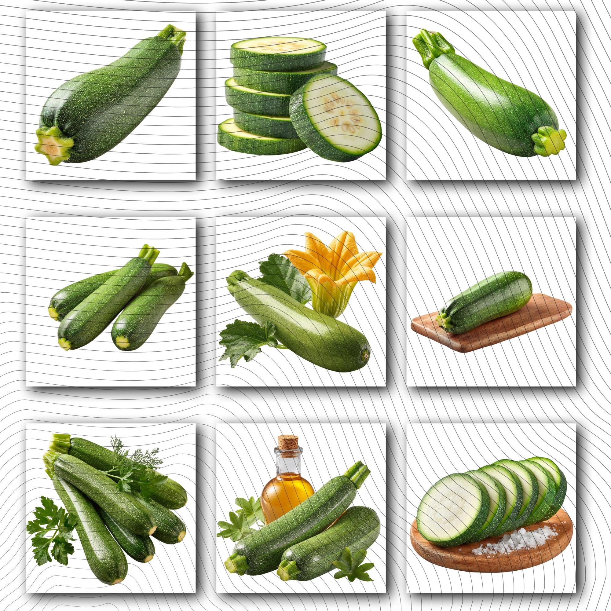 27 Realistic Zucchini Clipart Bundle| PNG Transparent Background