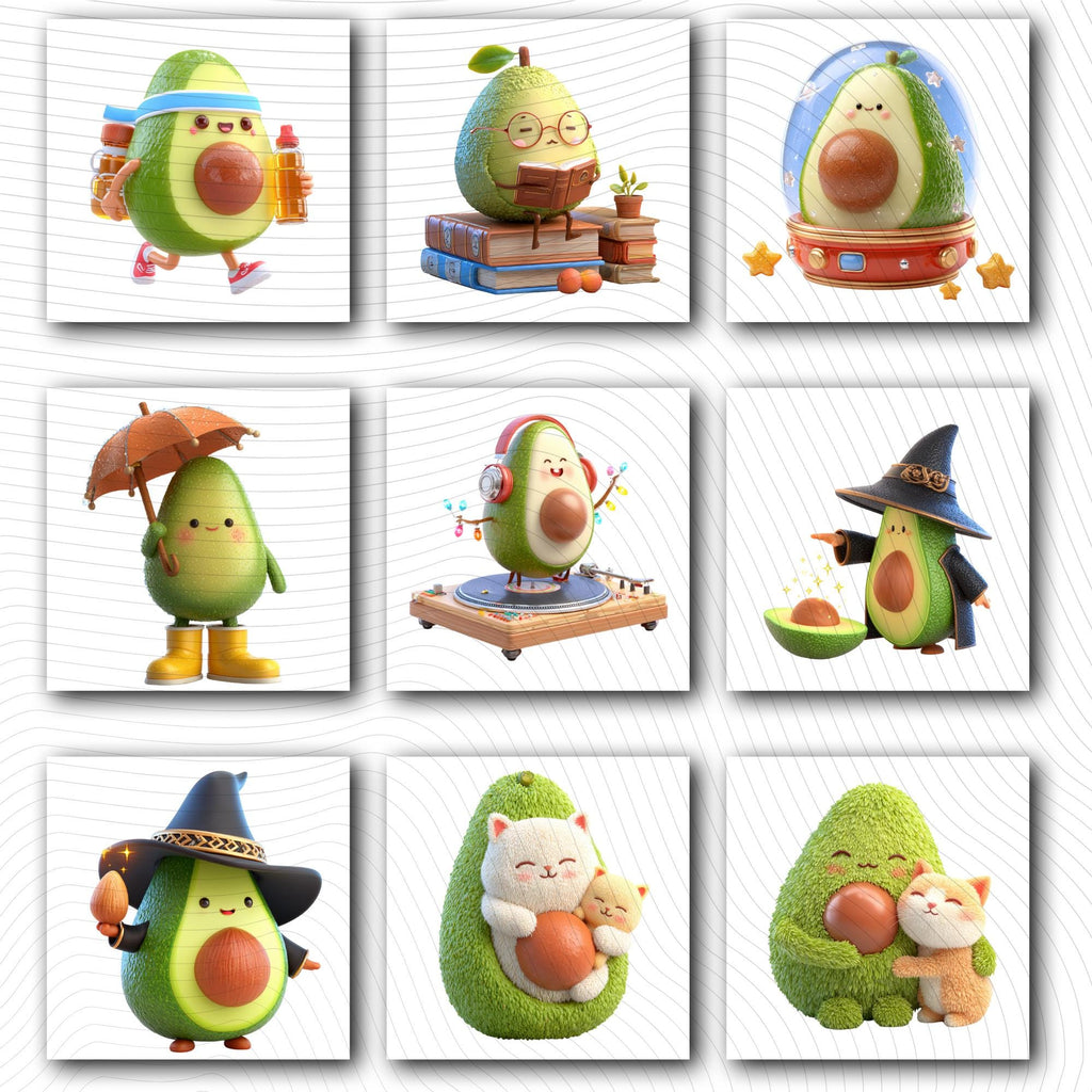 24 Quirky Avocado Life Clipart | Funny Characters PNG Transparent Transparent Background