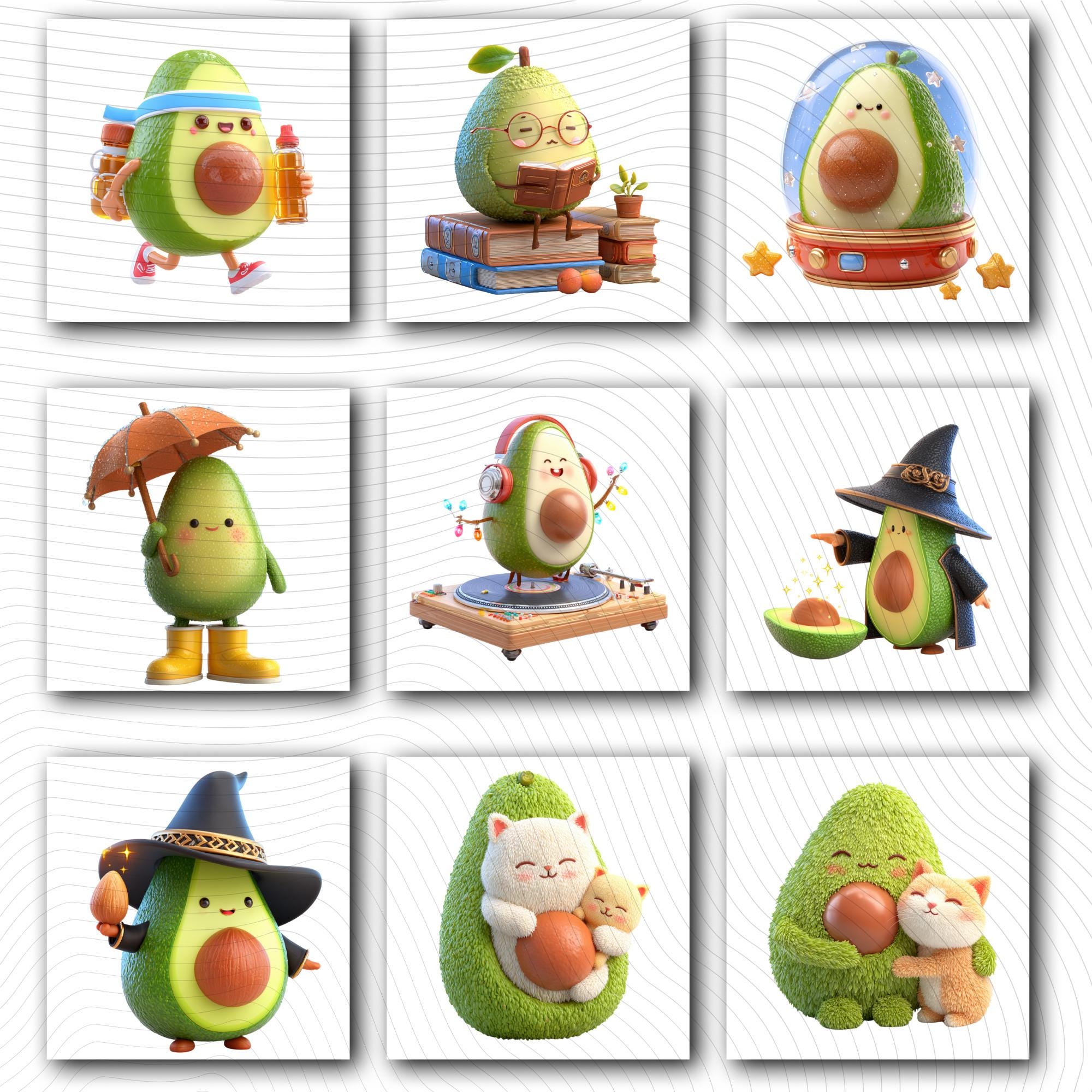 24 Quirky Avocado Life Clipart | Funny Characters PNG Transparent Transparent Background