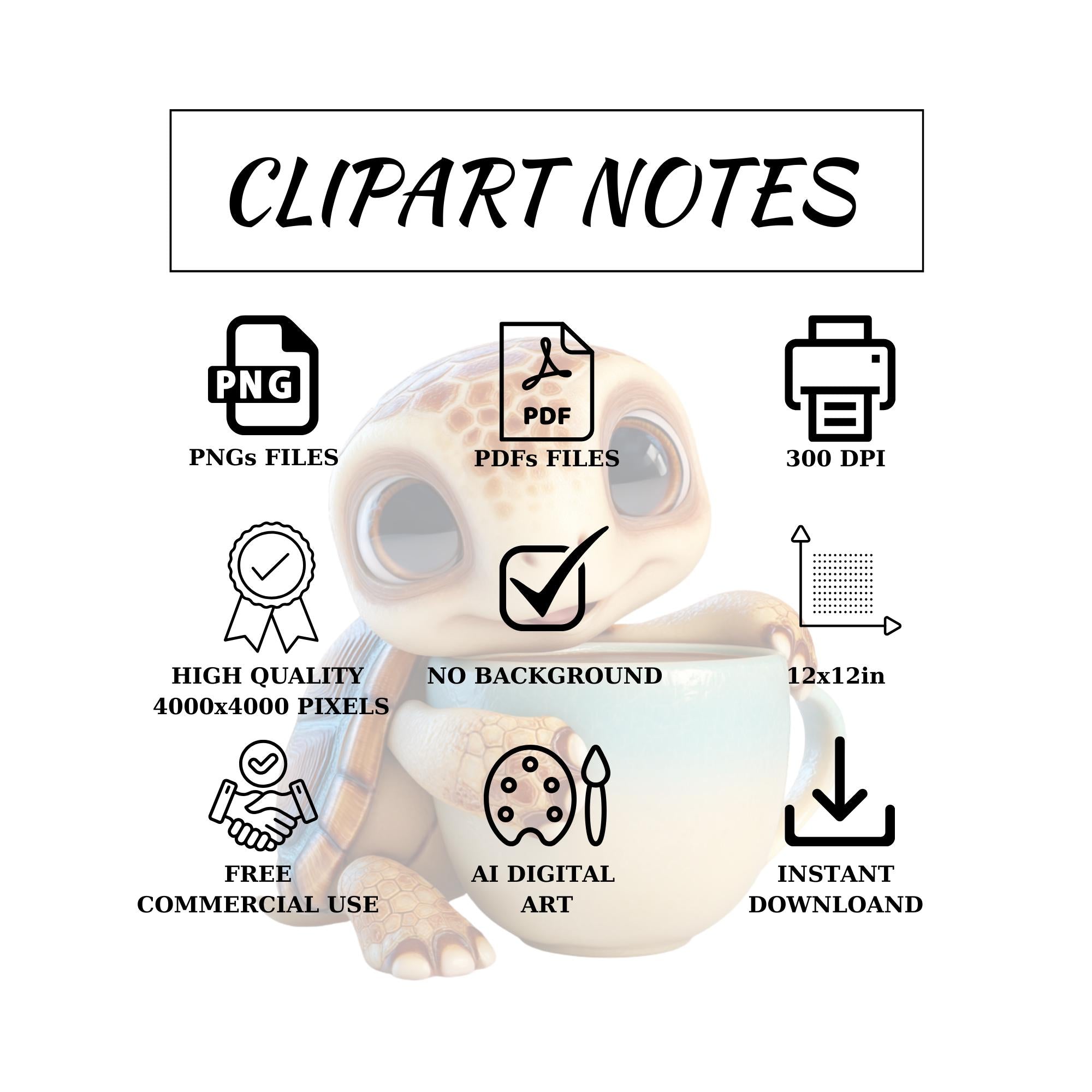 10 Quirky Turtle Clipart Set | Funny Characters PNG Transparent Background| 300DPI