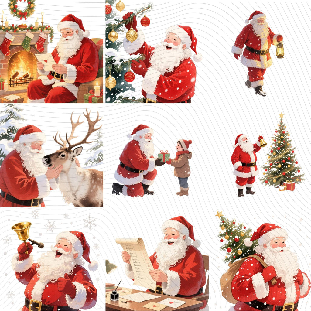 23 Santa's Christmas Journey Watercolor Clipart Bundle (PNG, 300 DPI)