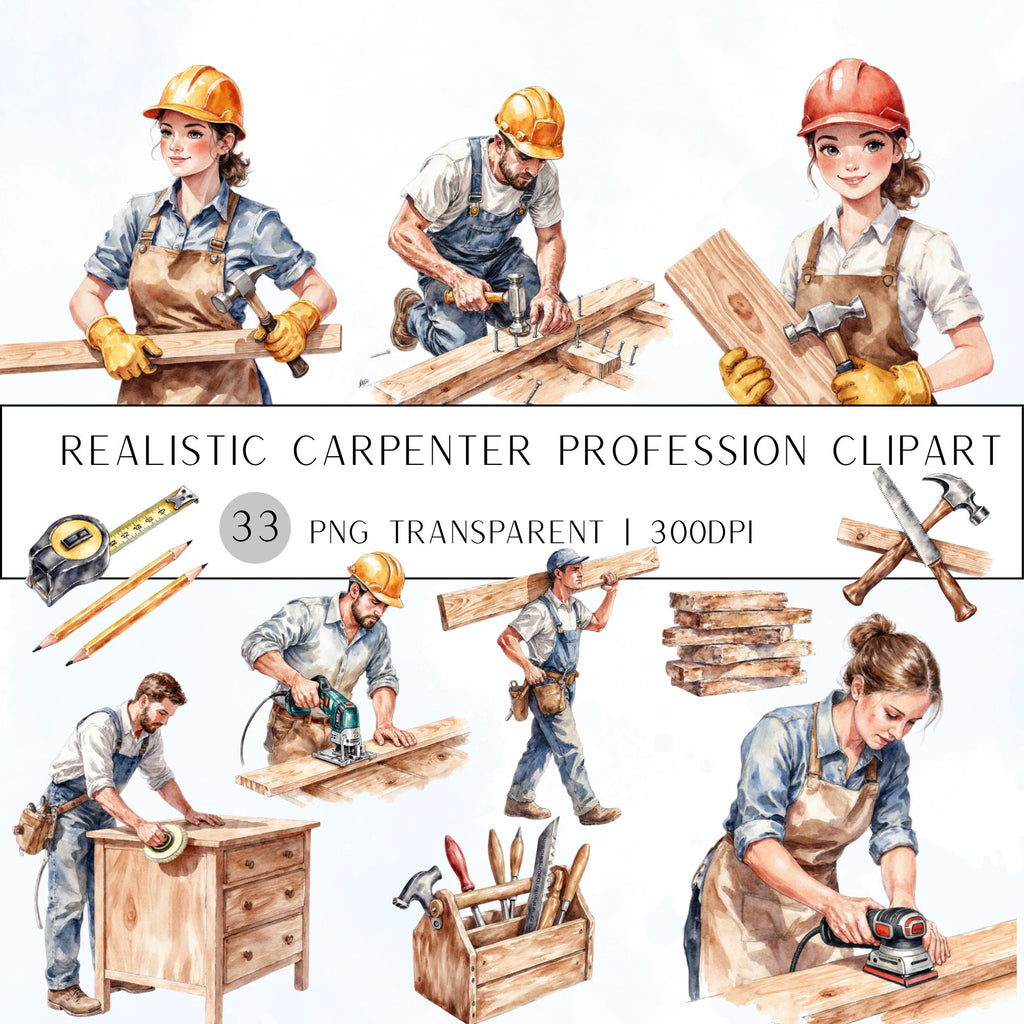 33 Carpenter Profession Clipart| Transparent Background