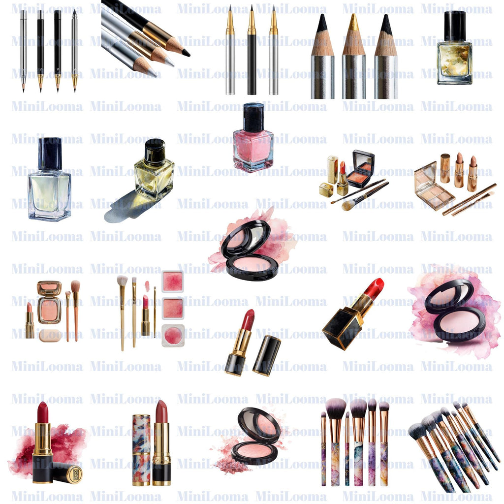 75 Watercolor Makeup Clipart Set: Cosmetic Illustrations ( Transparent PNG )