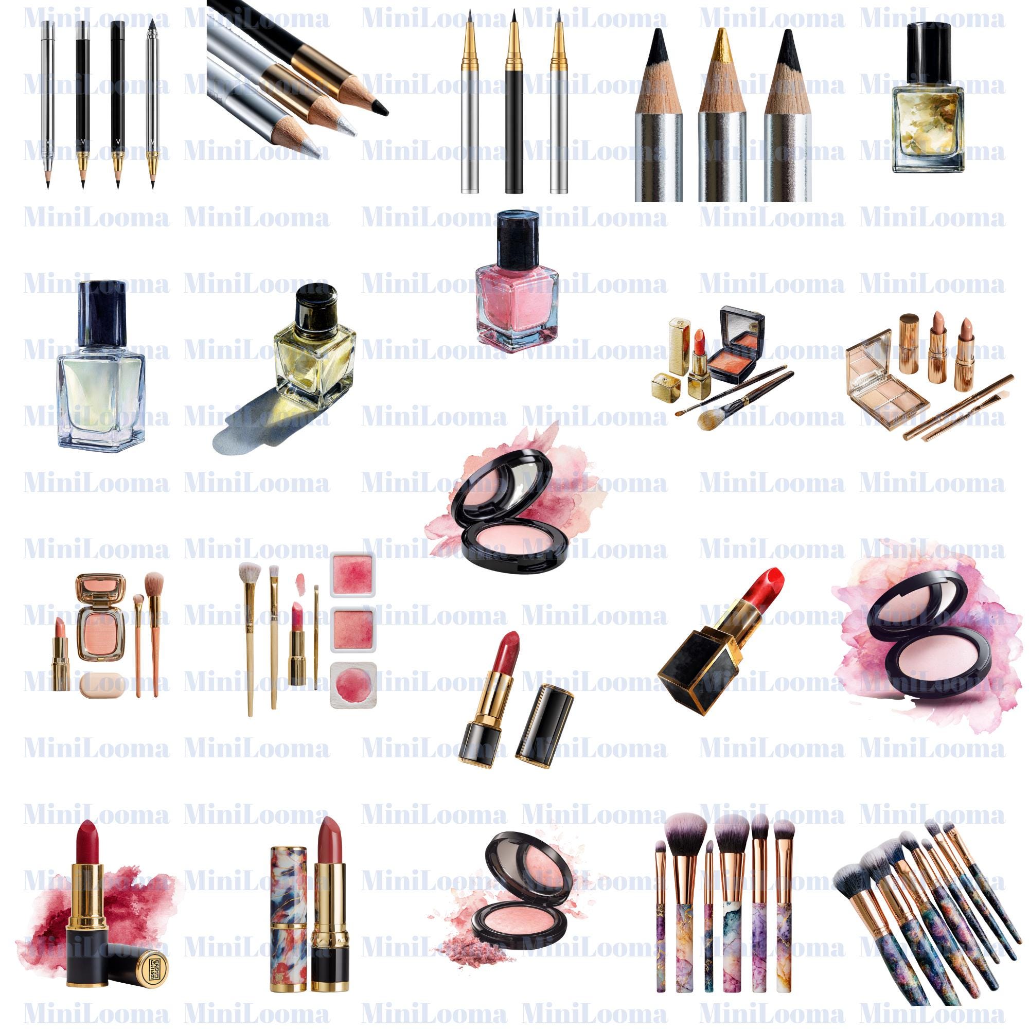 75 Watercolor Makeup Clipart Set: Cosmetic Illustrations ( Transparent PNG )