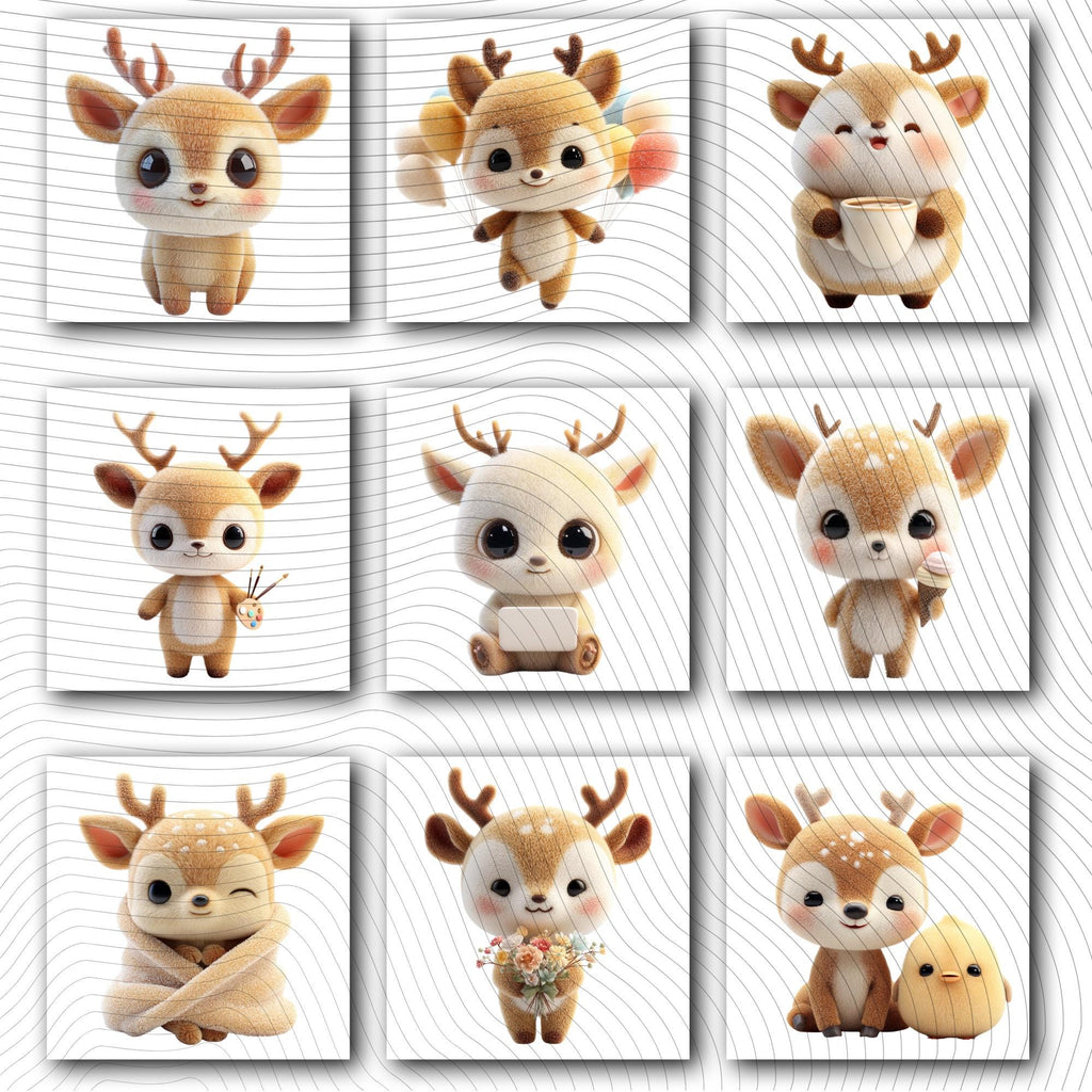 20 Quirky Deer Clipart Set | Funny Characters PNG Transparent Background| 300DPI