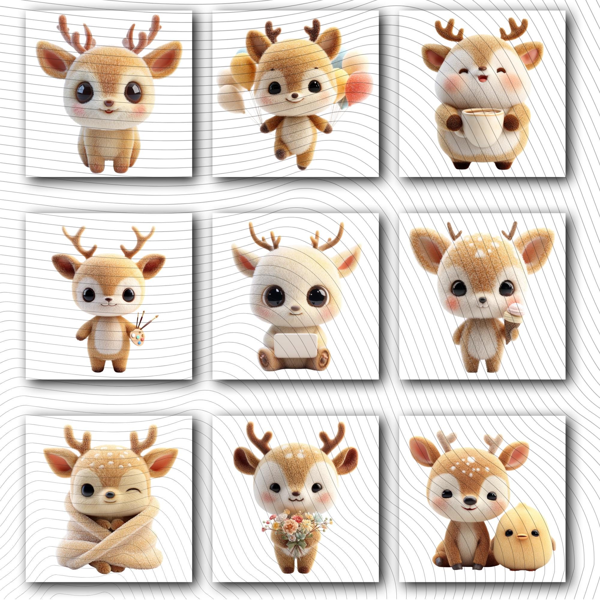 20 Quirky Deer Clipart Set | Funny Characters PNG Transparent Background| 300DPI