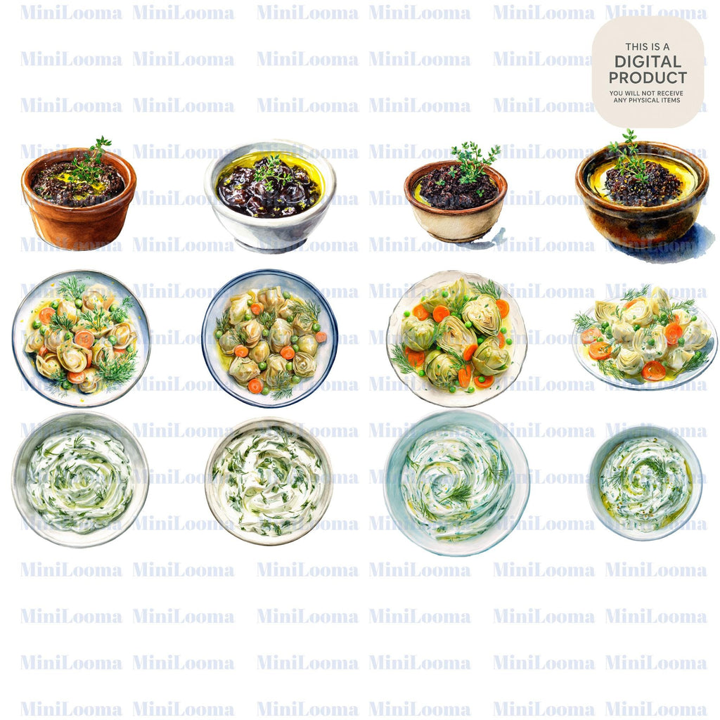 72 Watercolor Traditional Appetizer Illustrations (PNG Transparent)