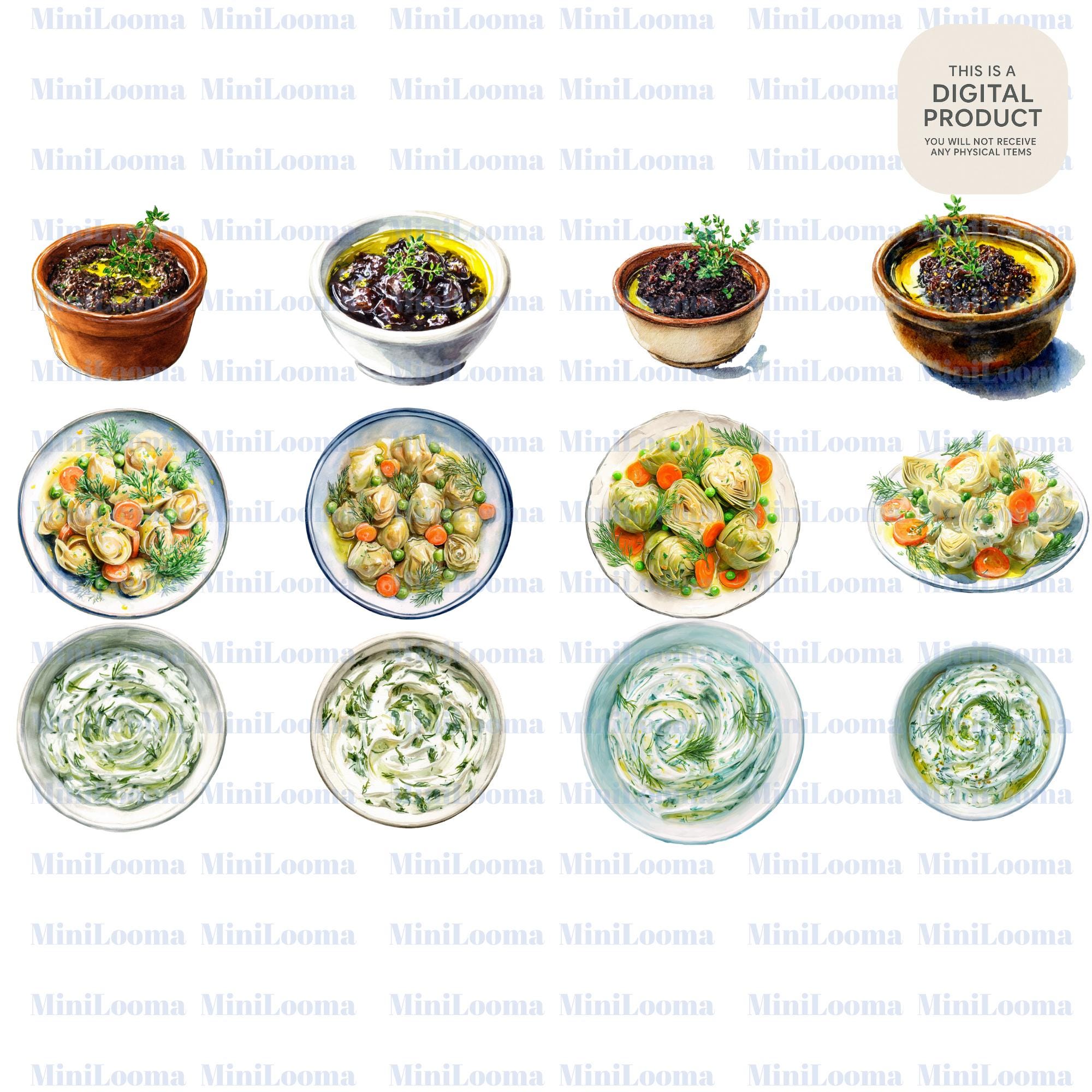 72 Watercolor Traditional Appetizer Illustrations (PNG Transparent)