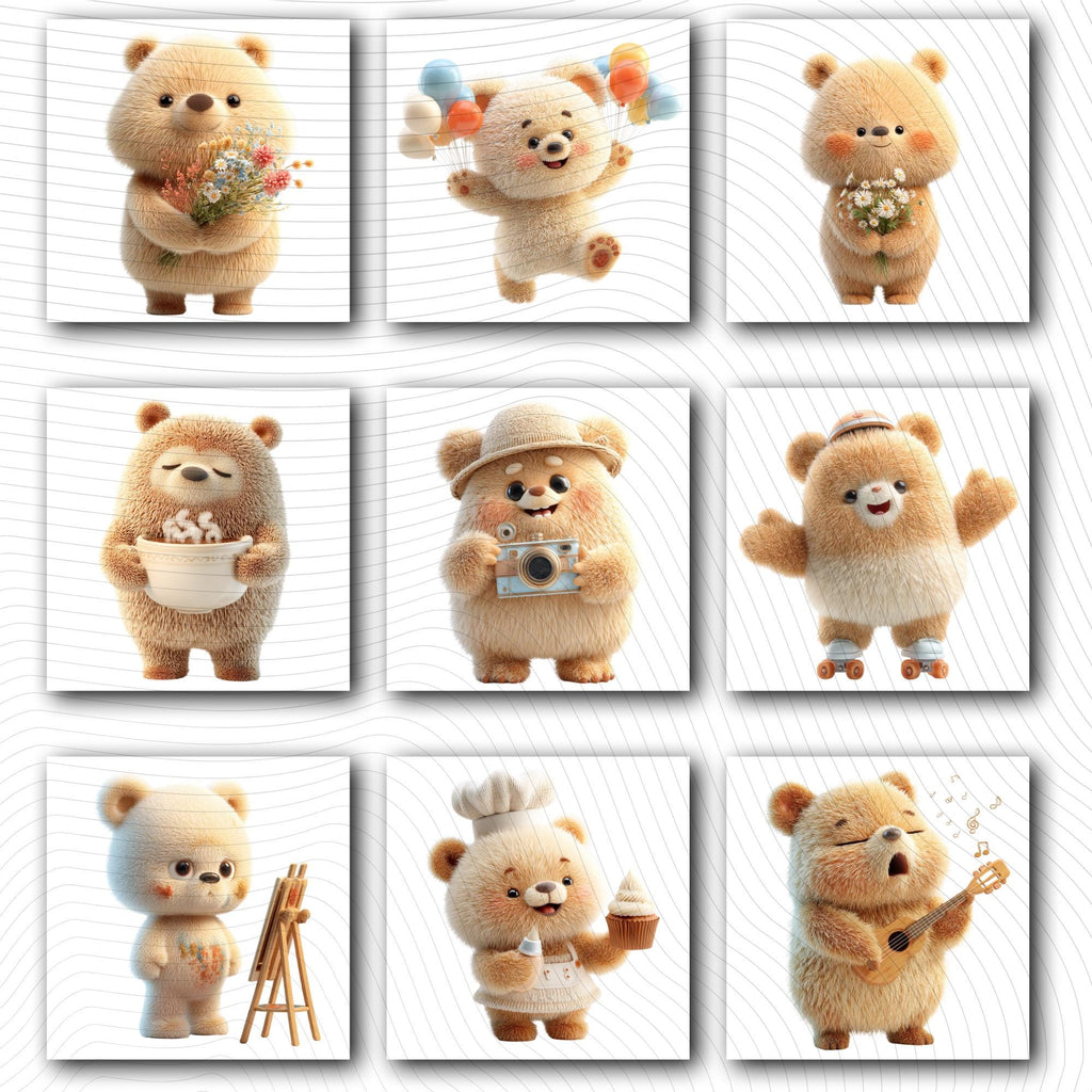 20 Quirky Bear Clipart Bundle | Funny Animal Characters PNG Transparent Background