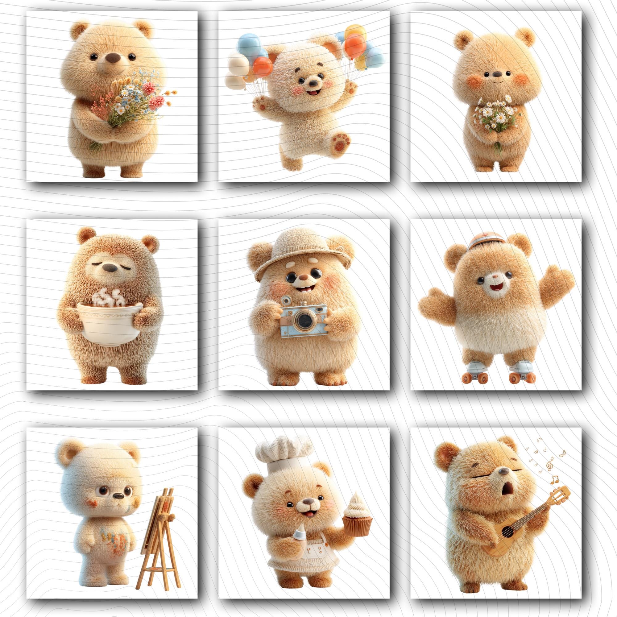 20 Quirky Bear Clipart Bundle | Funny Animal Characters PNG Transparent Background