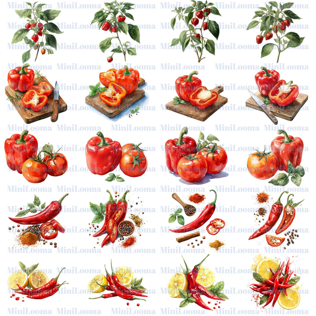 77 Red Pepper Watercolor Clipart: Bell   Chili, Food Art (PNG Transparent)