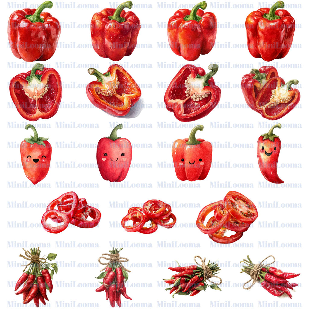 77 Red Pepper Watercolor Clipart: Bell   Chili, Food Art (PNG Transparent)