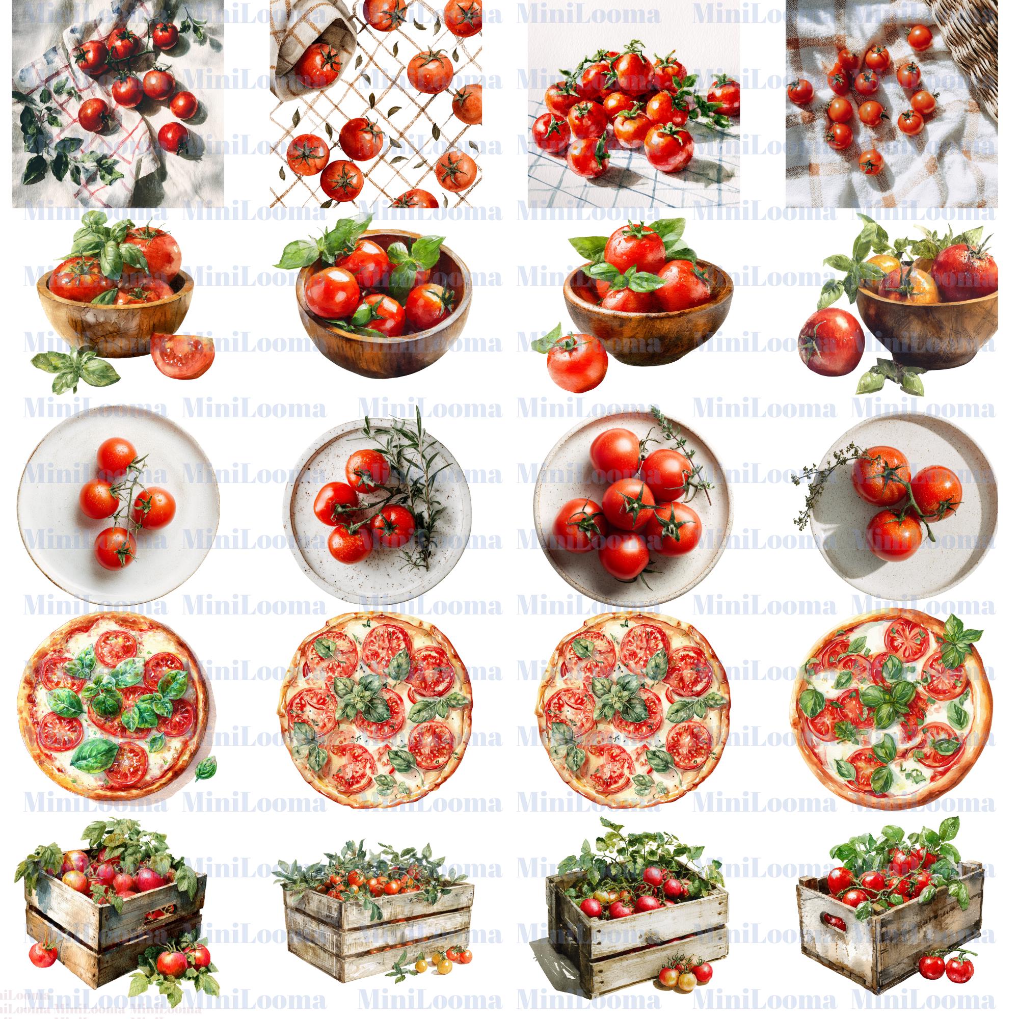 122 Watercolor Tomato Clipart Bundle: Kitchen Art, Recipe Illustration (Transparent PNG)