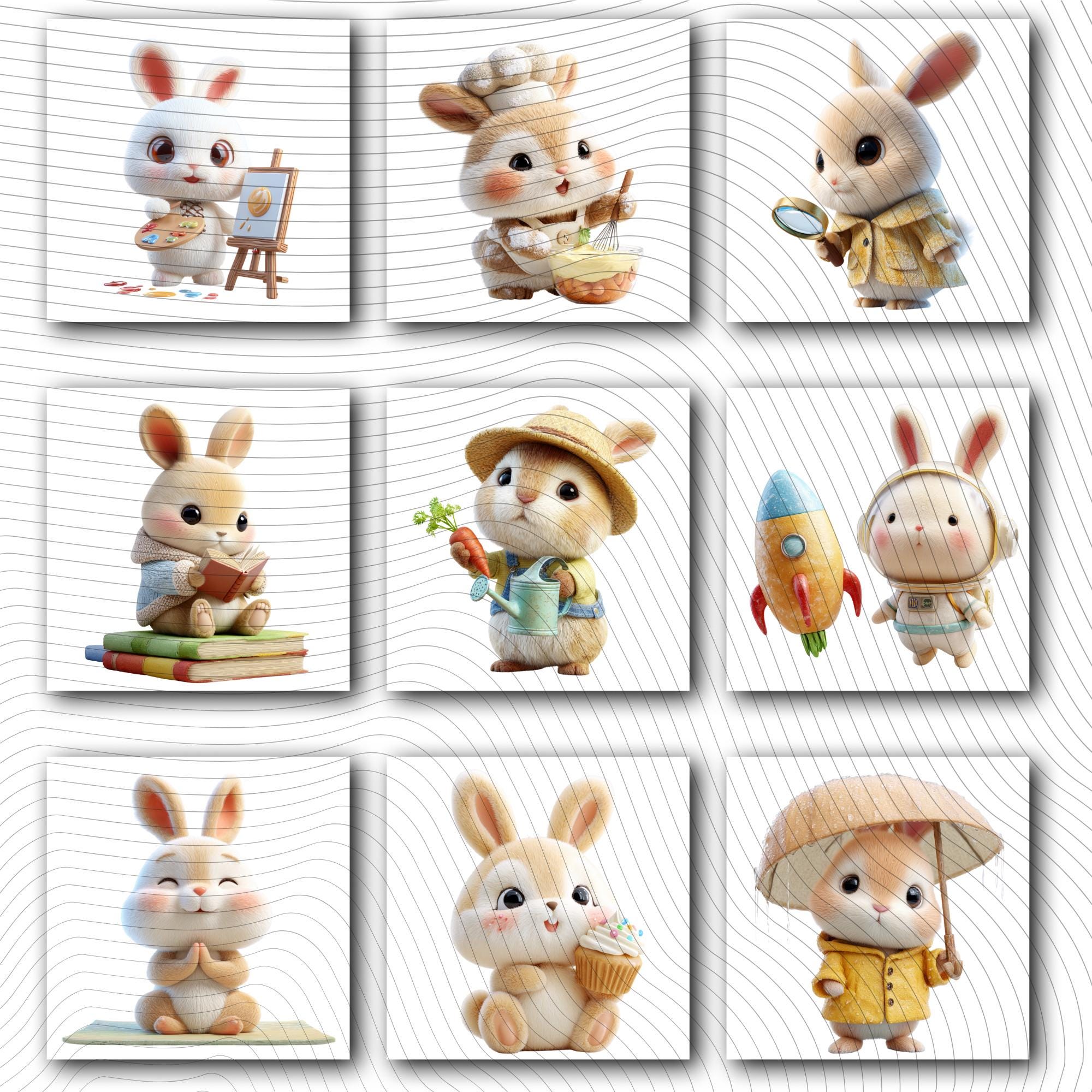 23 Quirky Rabbit Clipart Set | Funny  Characters PNG Transparent Background| 300DPI