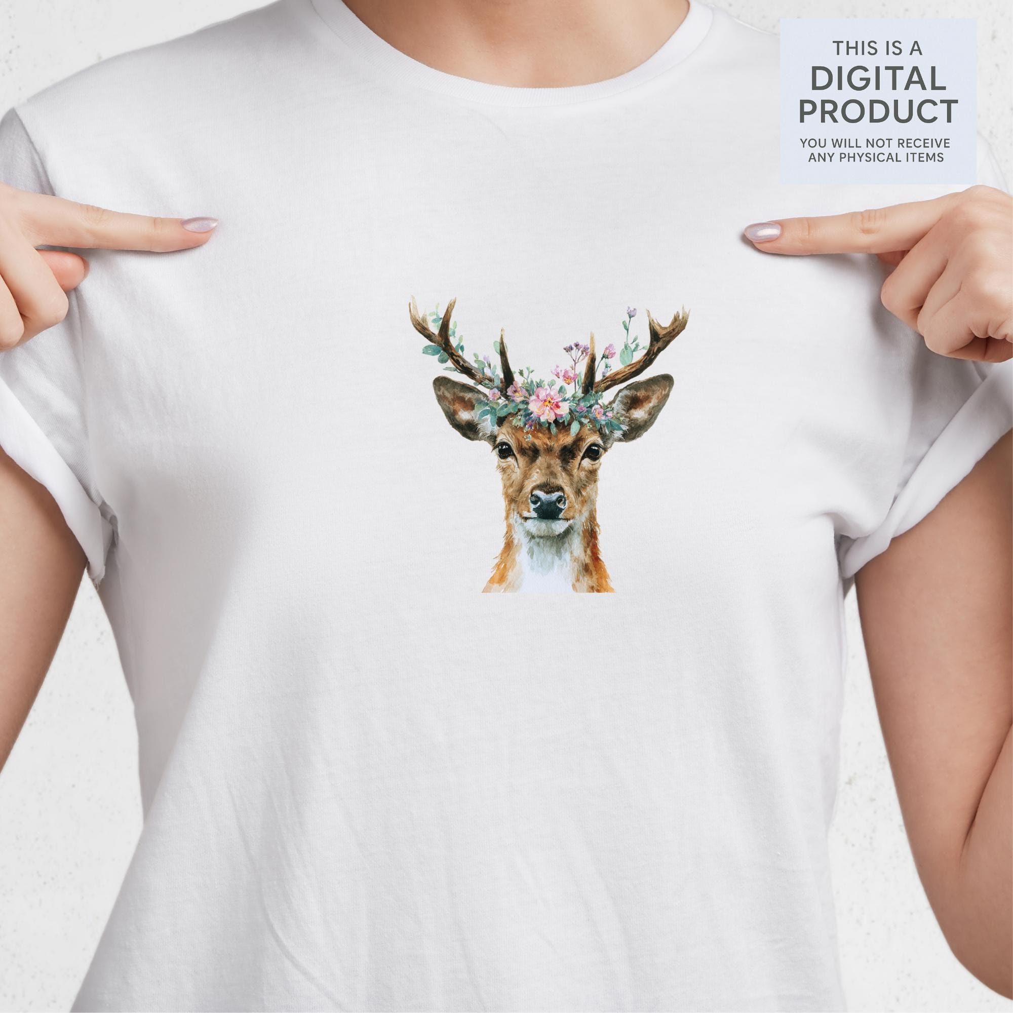 24 Watercolor Deer Clipart Set: Woodland Animals, Christmas Reindeer (Transparent PNG)