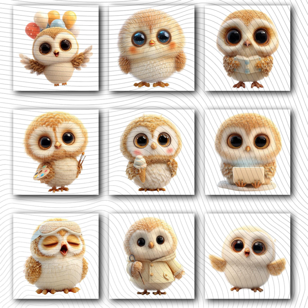 16 Quirky Owl Clipart Set | Funny Characters PNG Transparent Background| 300DPI