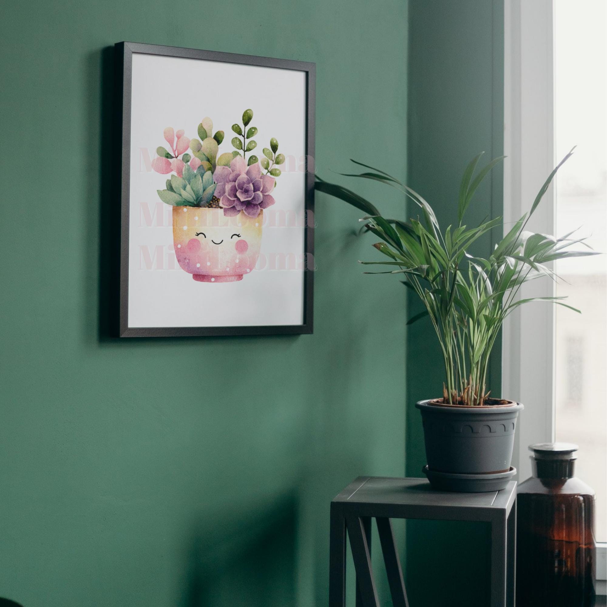 24 Emotional Succulent Faces-Watercolor Kawaii Succulent Pot| Happy, Sleepy, Surprised & More|PNG Transparent| 300DPI